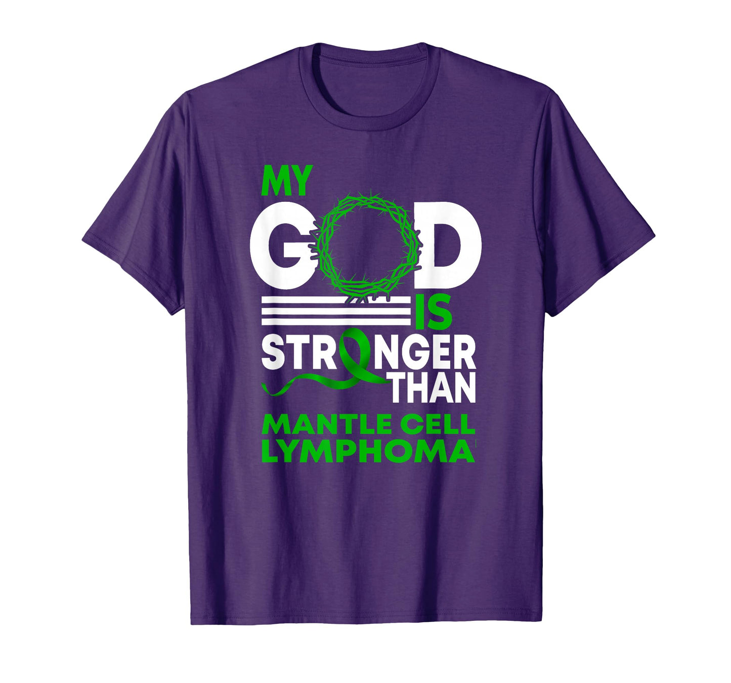 My God Stronger Than Mantle Cell Lymphoma Awareness Ribbon T-Shirt