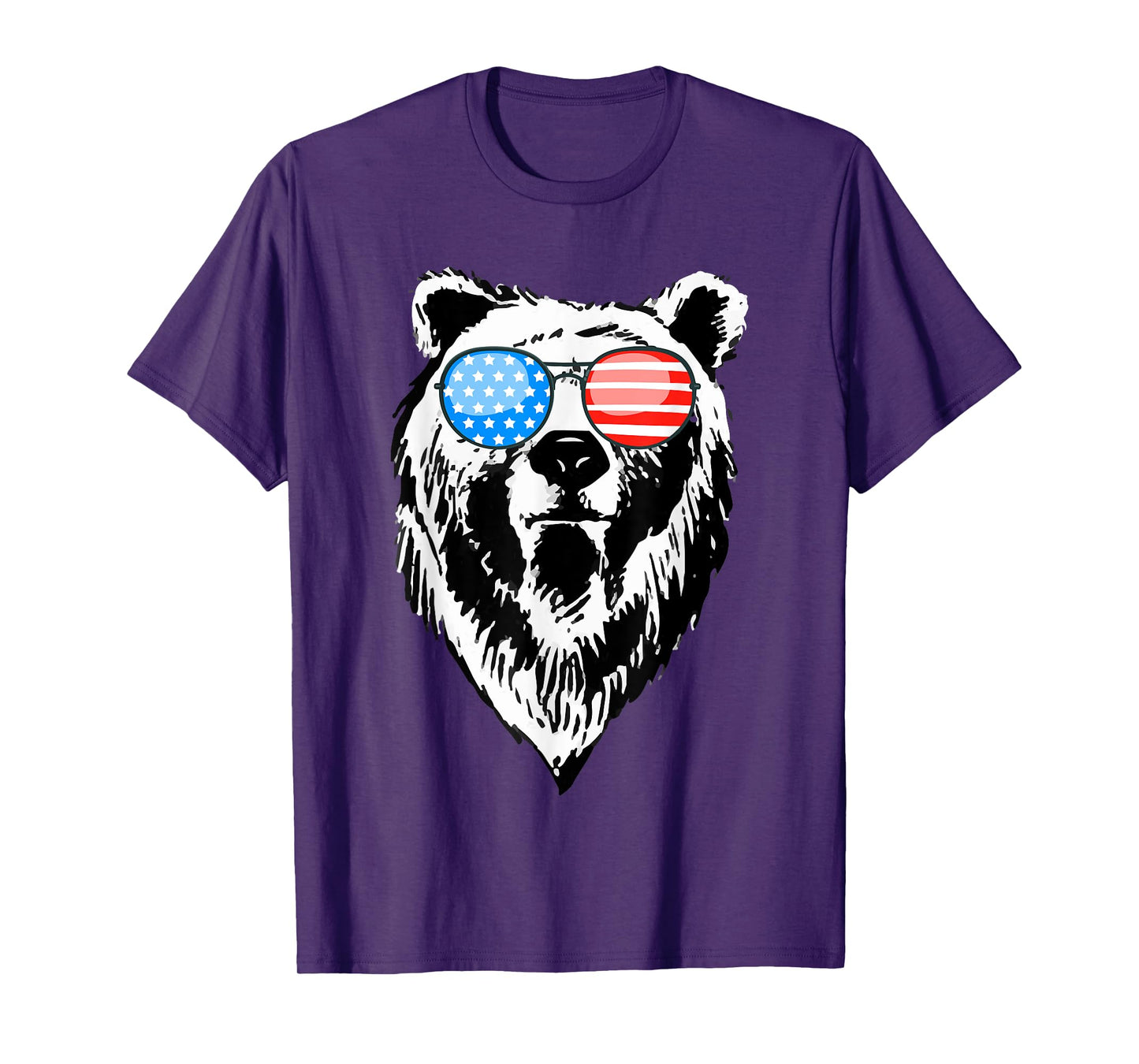 Funny Bear American USA Flag Sunglasses Camping Hunting Gift T-Shirt