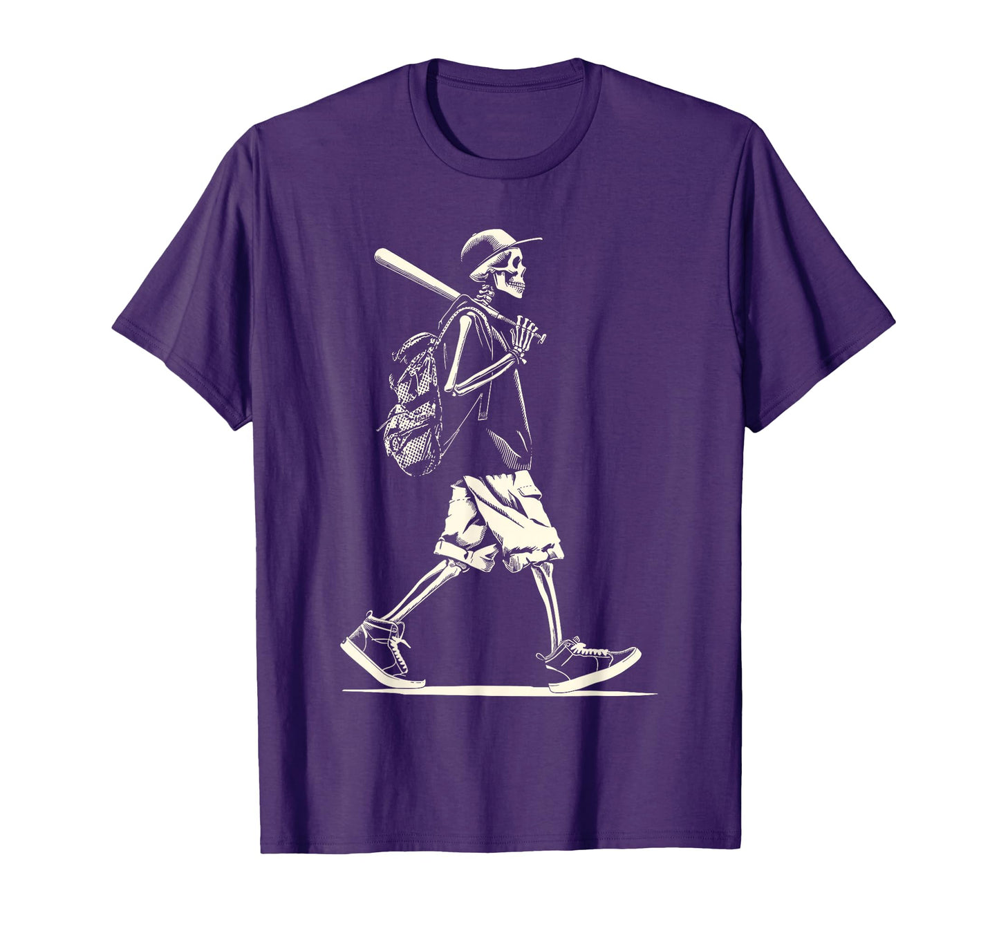 Walking Skeleton Baseball Graphic Halloween Spooky T-Shirt