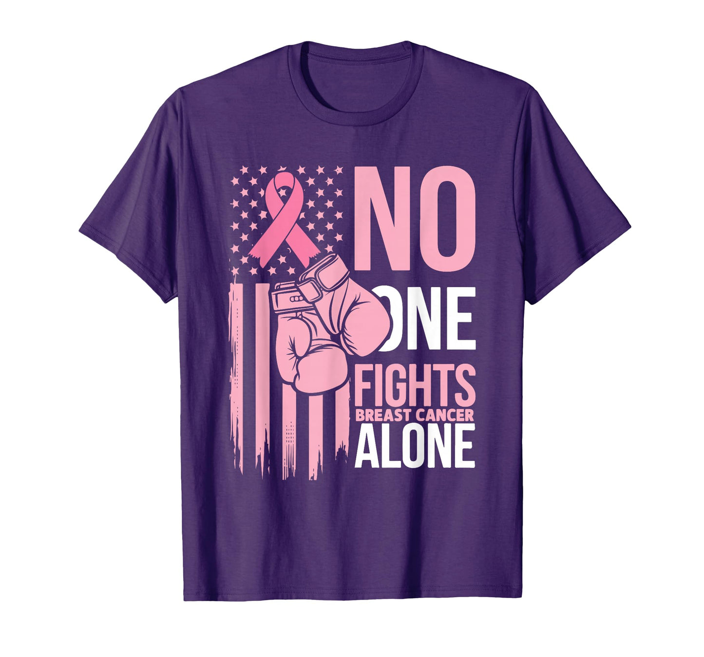 No One Fights Breast Cancer Alone Usa Flag Boxing Gloves T-Shirt