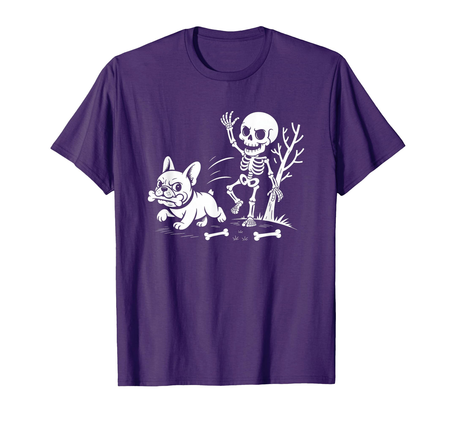 Playful Skeleton and French Bulldog Halloween T-Shirt