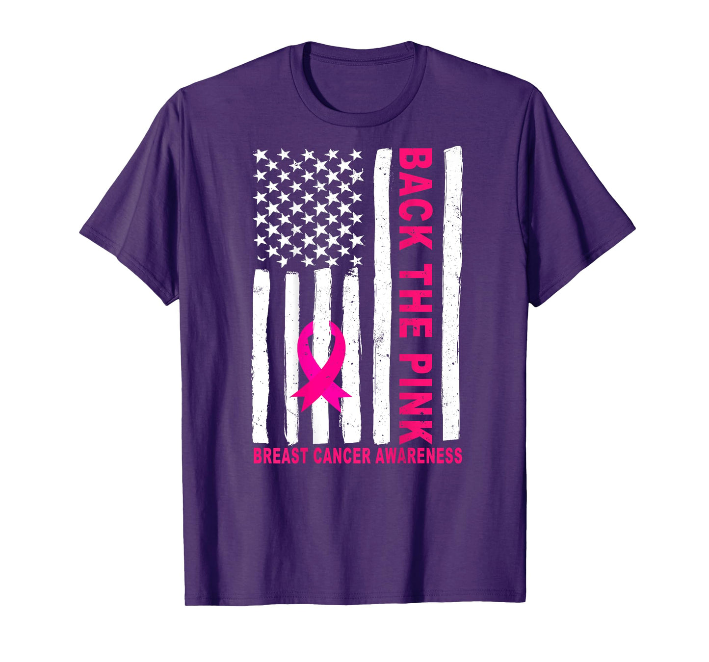Back The Pink Ribbon USA Flag Breast Cancer Awareness T-Shirt