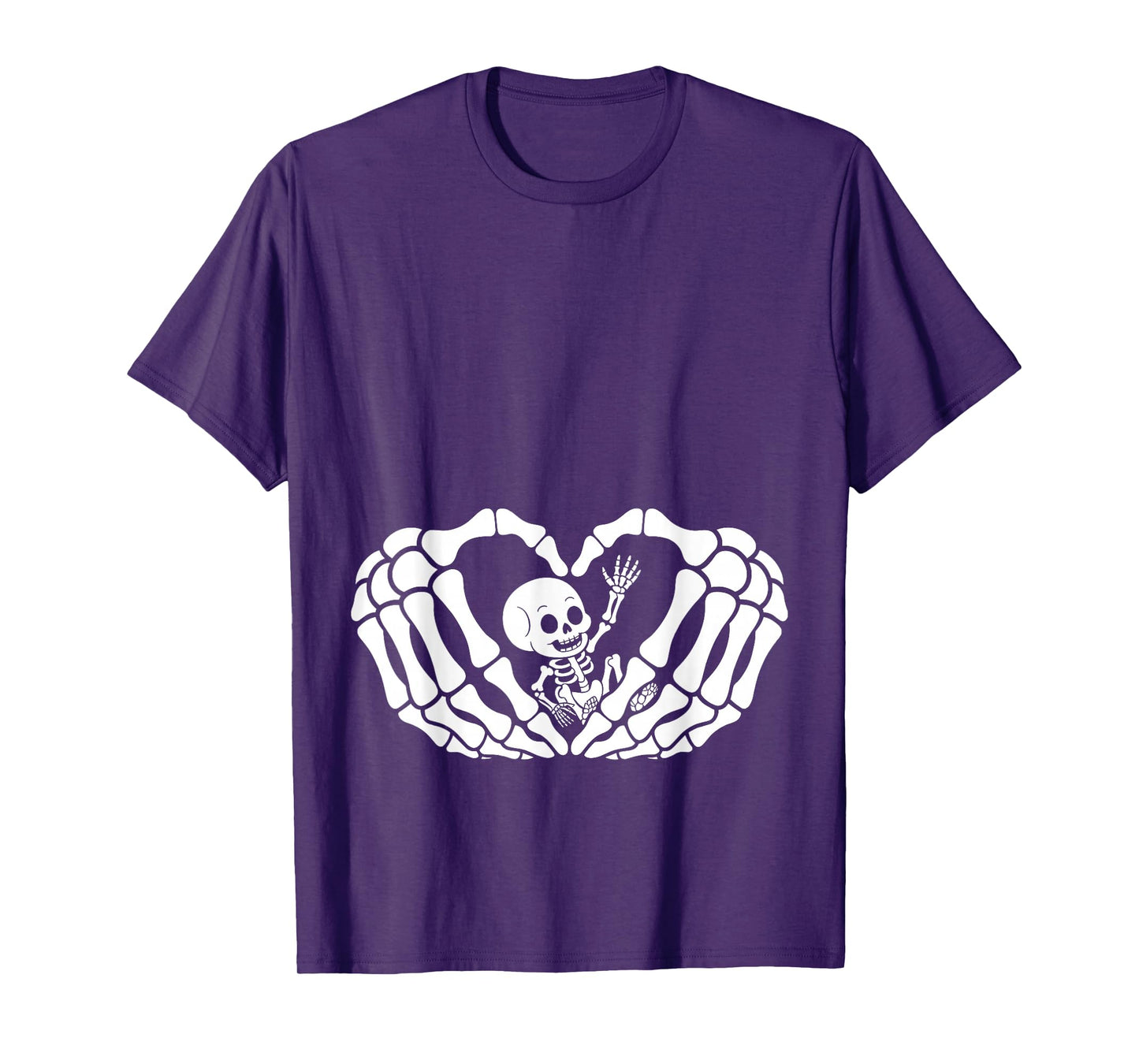 Cute Baby Skeleton in Heart Hands Halloween Pregnancy Womens T-Shirt