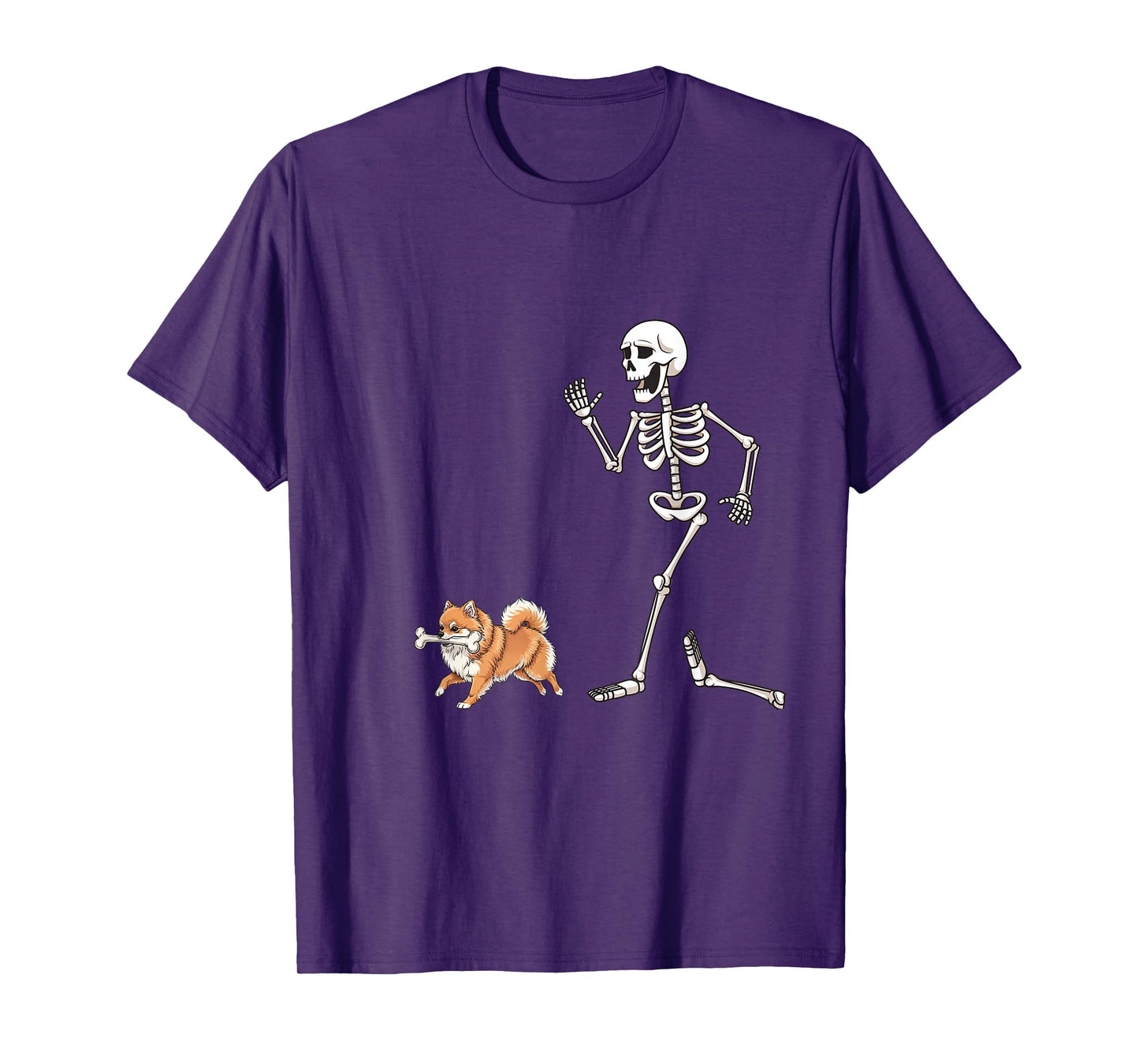Funny Halloween Pomeranian and Skeleton T-Shirt