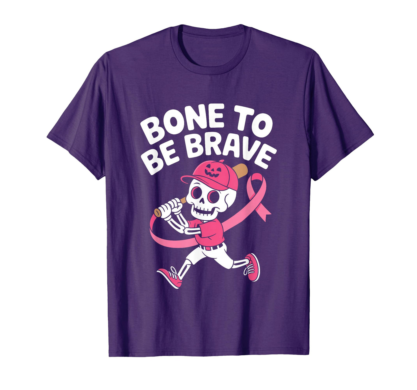 Baseball Skeleton Fighter Halloween Breast Cancer Awareness T-Shirt