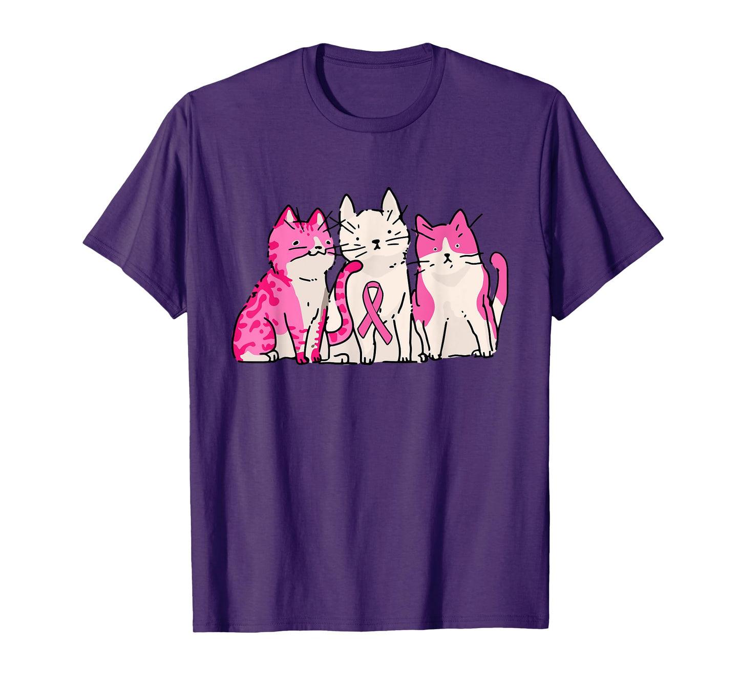 Cat Pink Ribbon Breast Cancer Awareness Cute Kitten Kitty T-Shirt