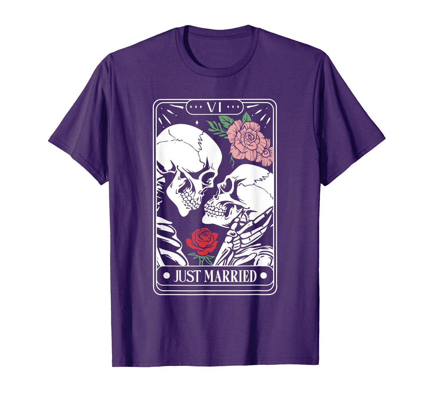 Just Married Tarot Card Halloween Skeleton Couple Matching T-Shirt