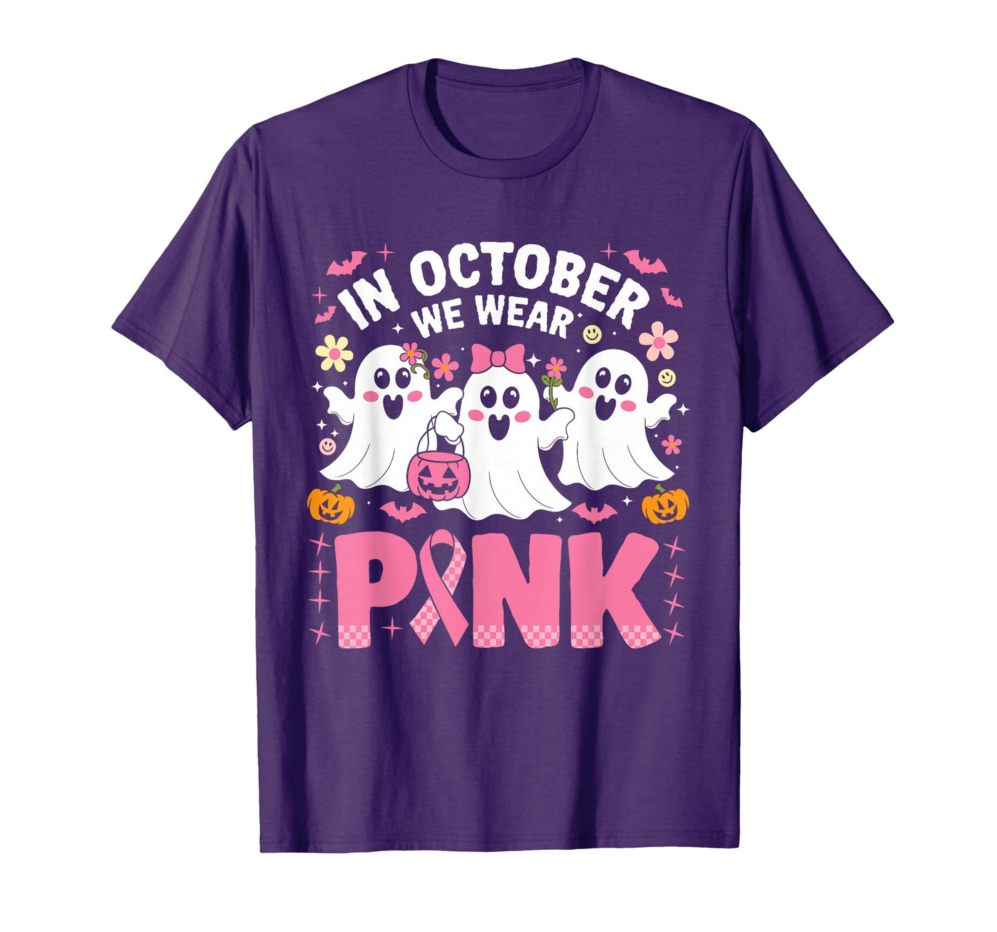 In October We Wear Pink Ghost Witch Breast Cancer Awareness T-Shirt