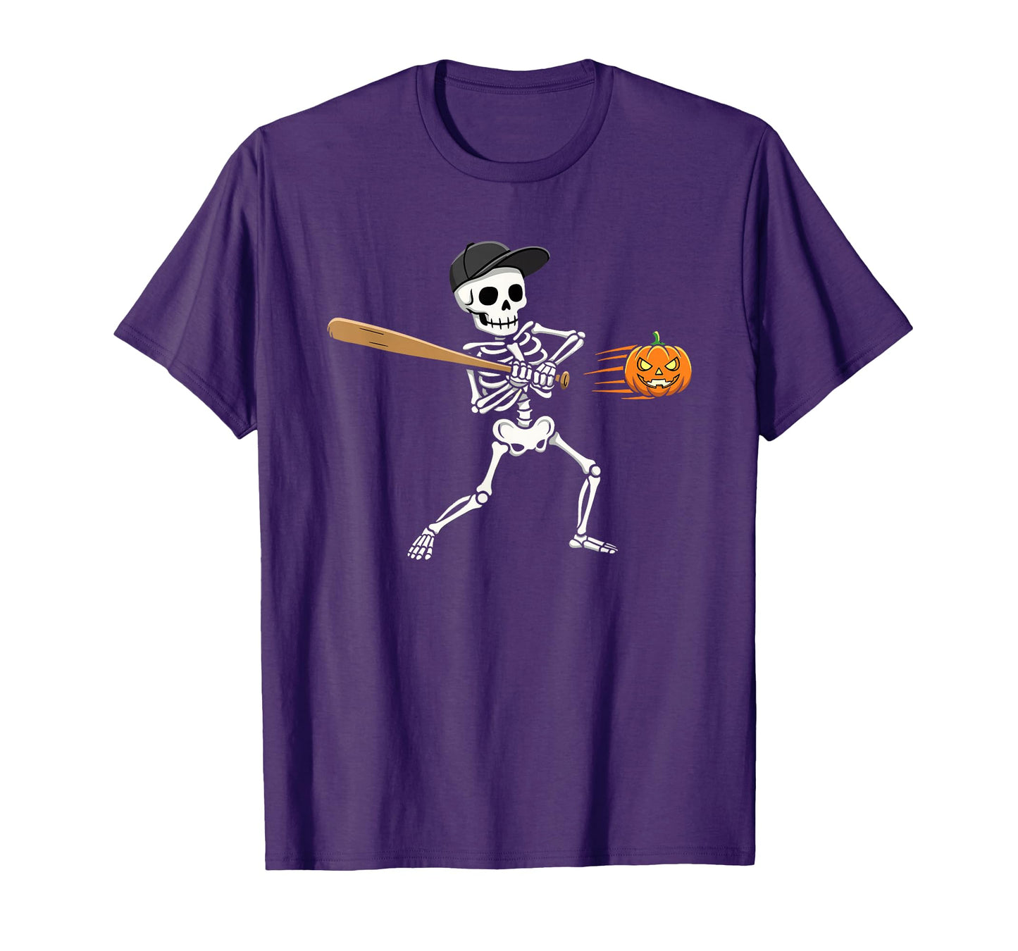 Halloween Baseball Skeleton Batter Hitting Pumpkin T-Shirt