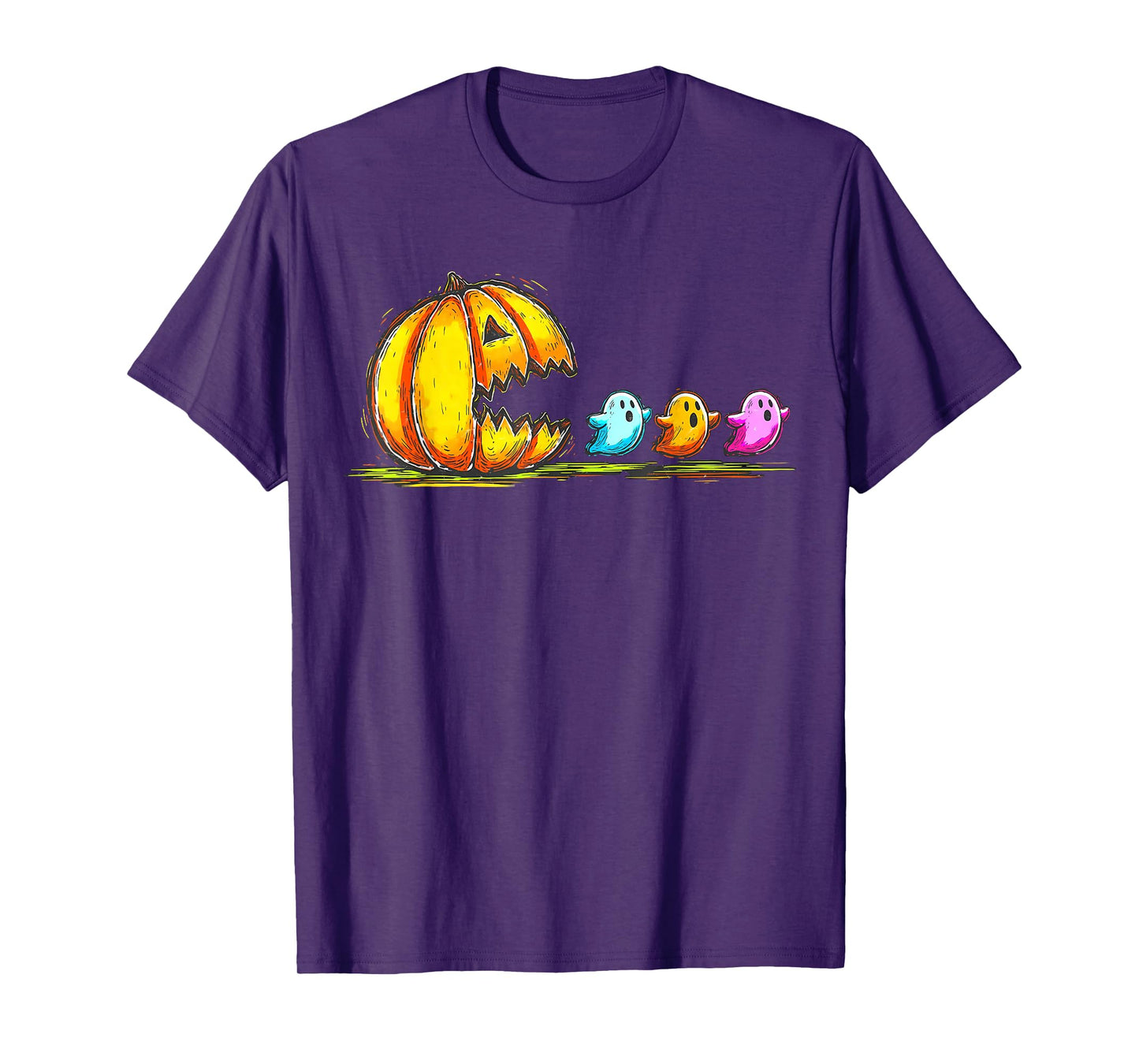 Halloween Gamer Pumpkin Eating Ghost Costume Men Boys Kids T-Shirt