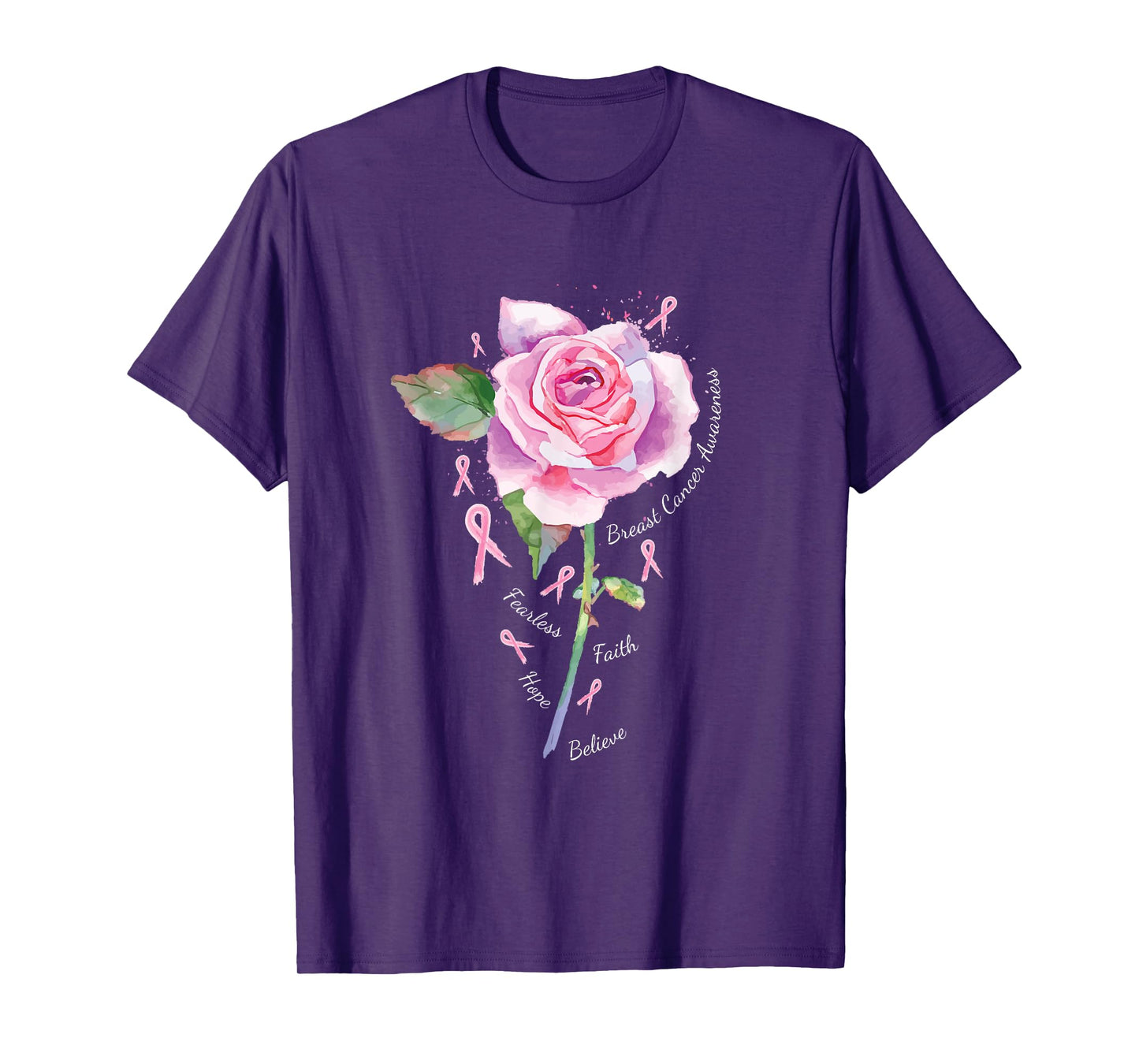 Breast Cancer Shirt Women Men Pink Ribbon Rose T-Shirt
