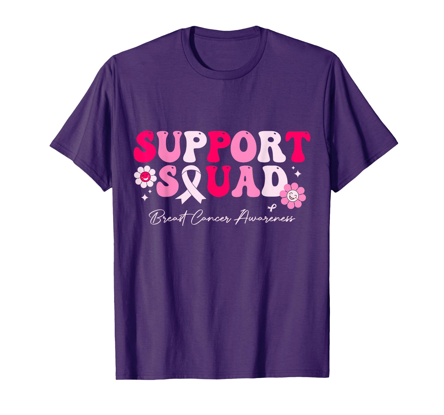 Groovy Support Squad Breast Cancer Awareness White Ribbon T-Shirt