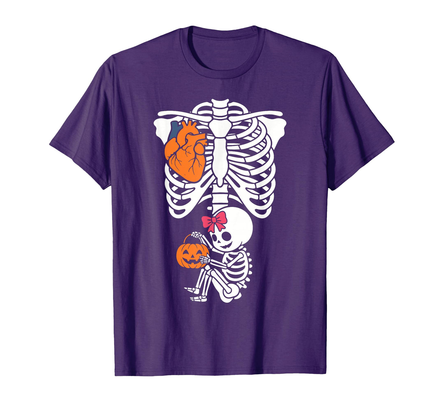 Pregnancy Skeleton with Baby Halloween Girl Pregnant Pumpkin T-Shirt
