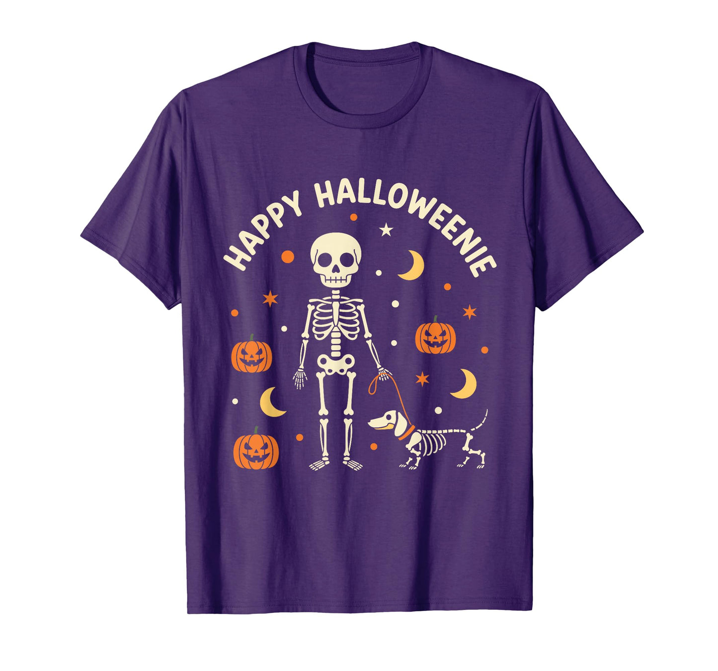 Happy Halloweenie Funny Halloween Skeleton Dachshund Dog T-Shirt