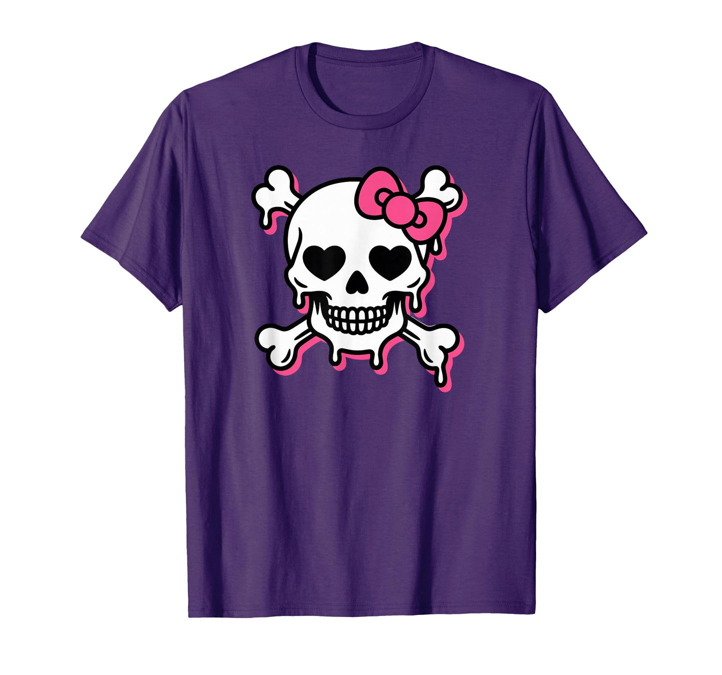 Cute Skull Pink Bow Dripping Crossbone Halloween Women Girls T-Shirt