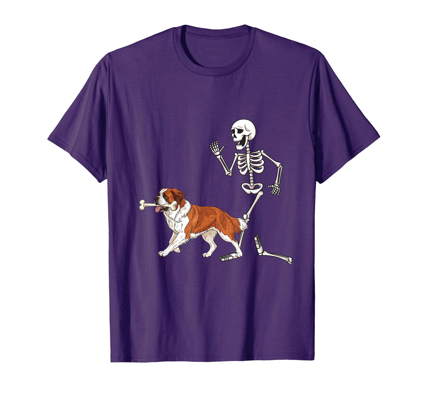 Funny Halloween Saint Bernard and Skeleton T-Shirt