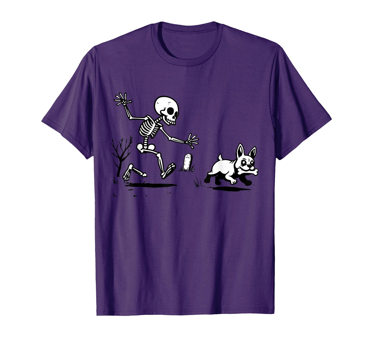 Skeleton Chasing French Bulldog Halloween Dog Owner T-Shirt