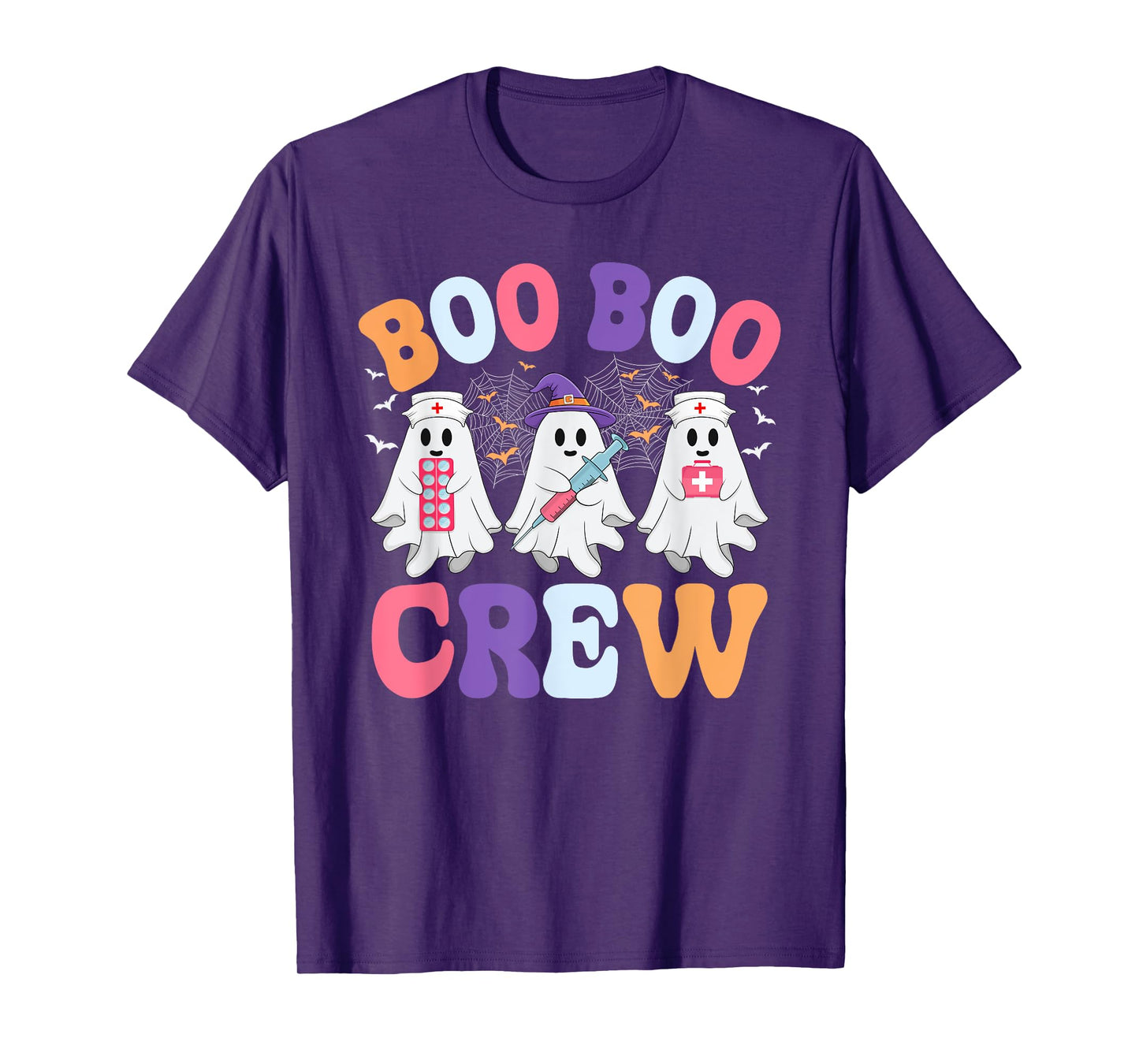Groovy Nurse Scrub Top Spooky Boo Crew Ghost Nurse Halloween T-Shirt