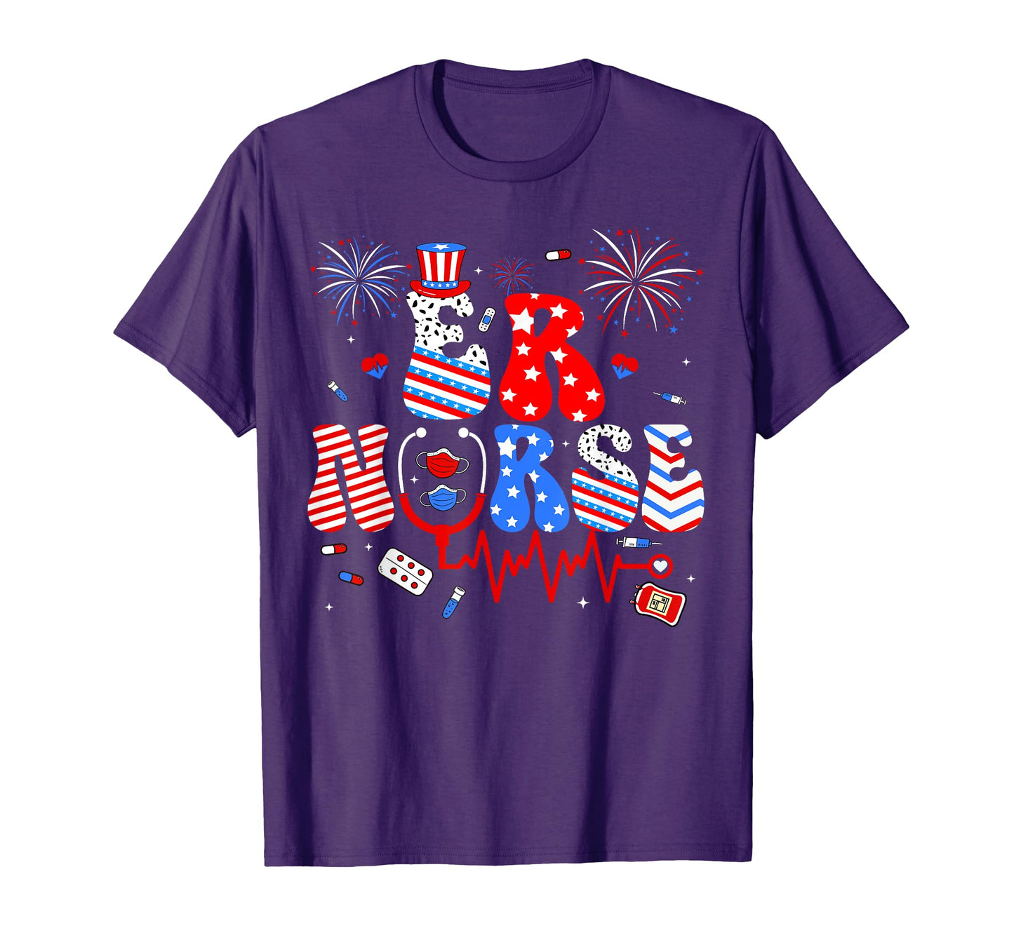 Patriotic ER Nurse Happy 4th Of July Women Girls Scrub Top T-Shirt