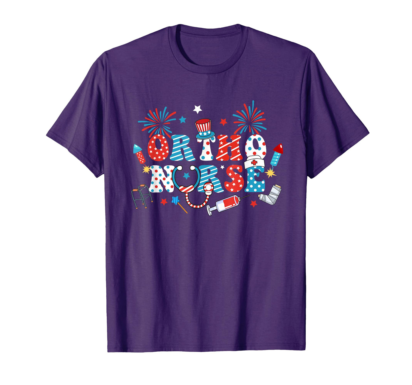 America USA Fireworks Ortho Nurse Happy 4th Of July T-Shirt for Women Men
