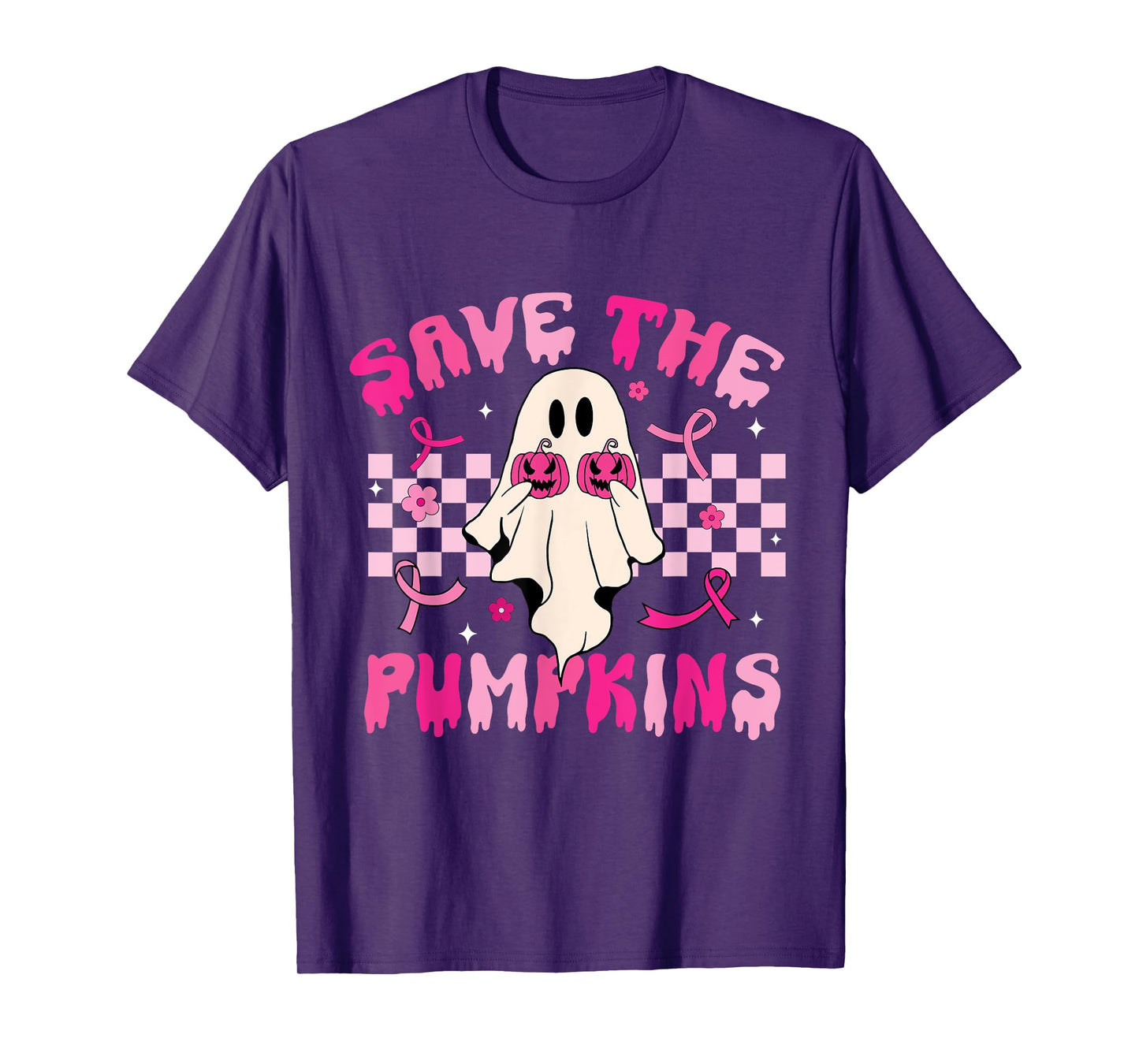 Rero Groovy Save The Pumpkins Ghost Breast Cancer Awareness T-Shirt