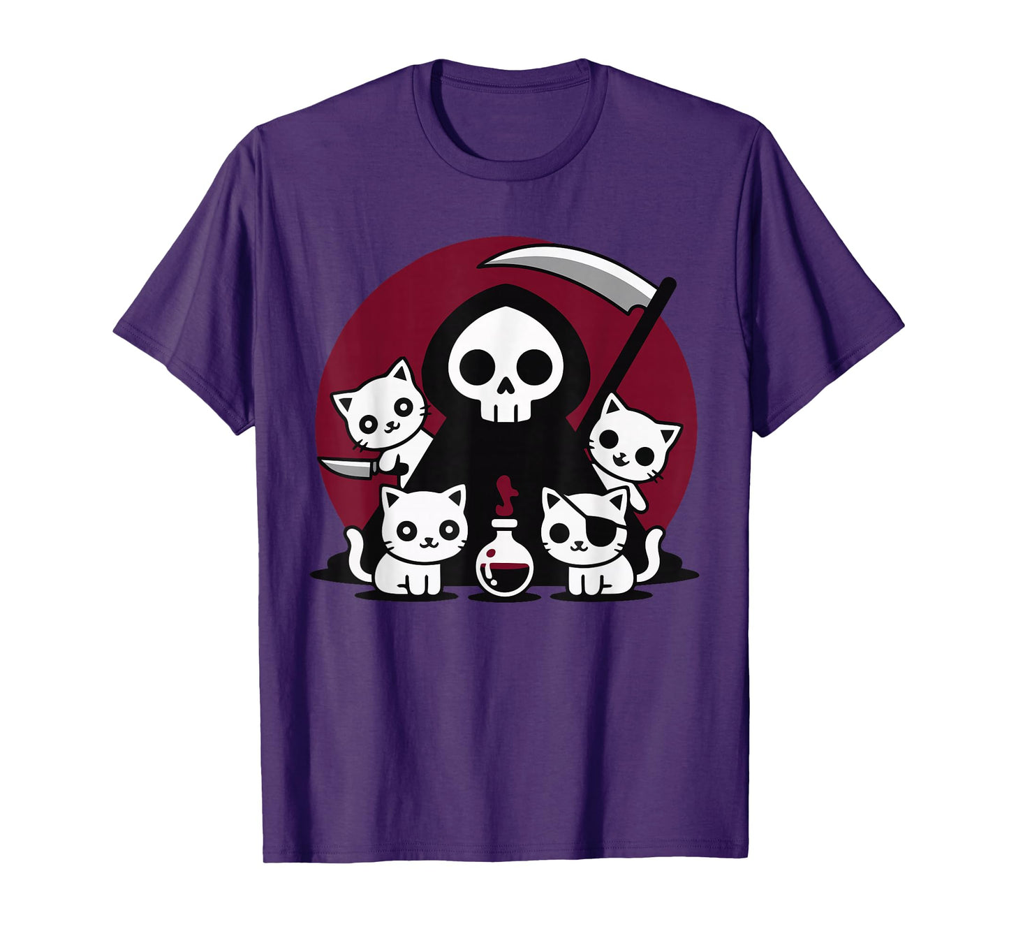 Spooky Grim Reaper Cats Funny Dark Cute Halloween Design T-Shirt