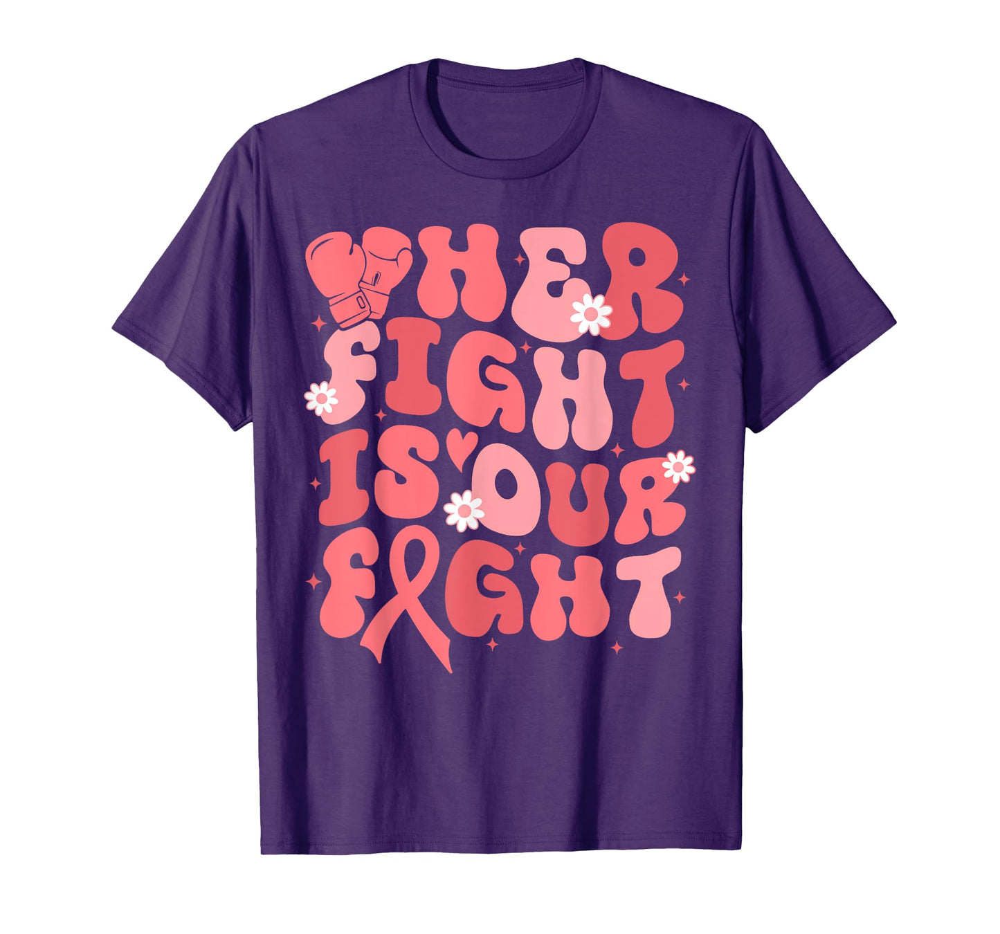 Uterine Cancer Her Fight Is Our Fight Peach Flower Ribbon T-Shirt