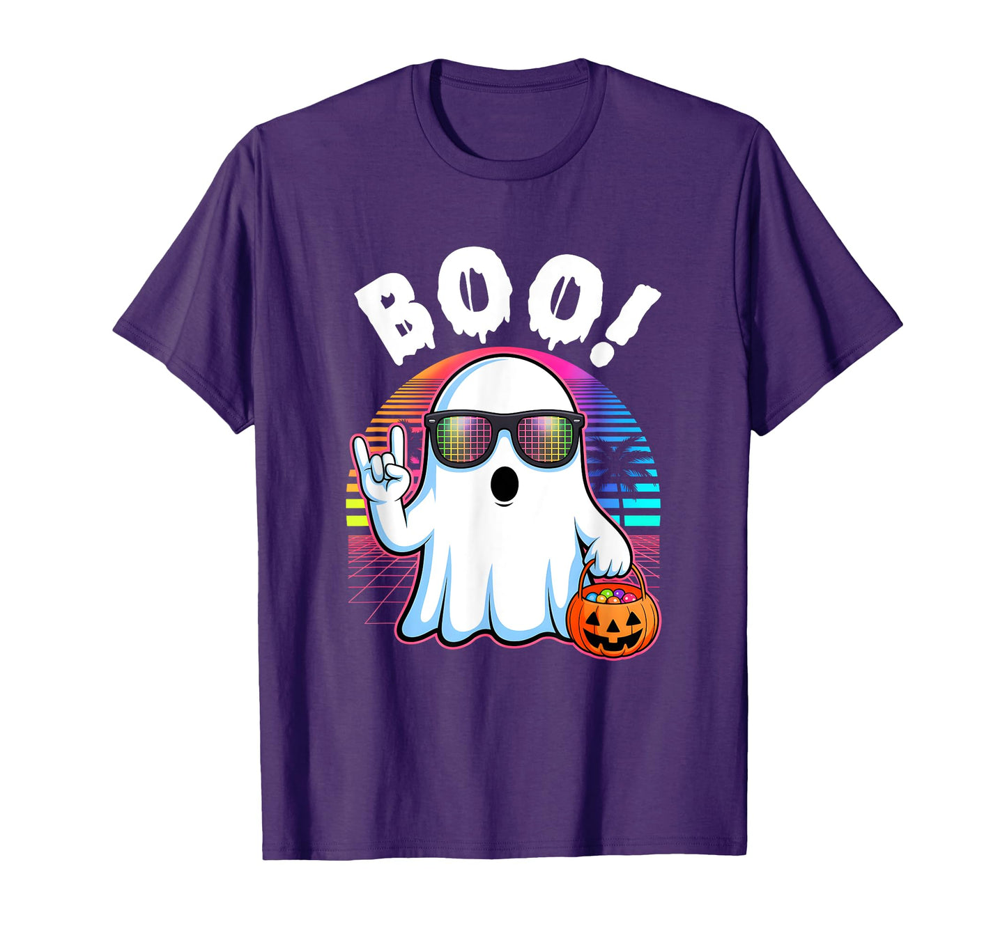 Rock Ghost Retro Halloween Pumpkin Funny Boo Women T-Shirt