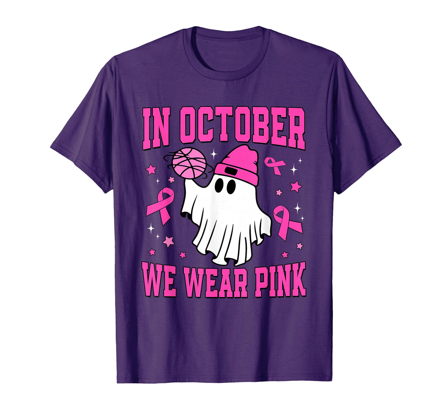 In October We Wear Pink Ghost Basketball Breast Cancer T-Shirt
