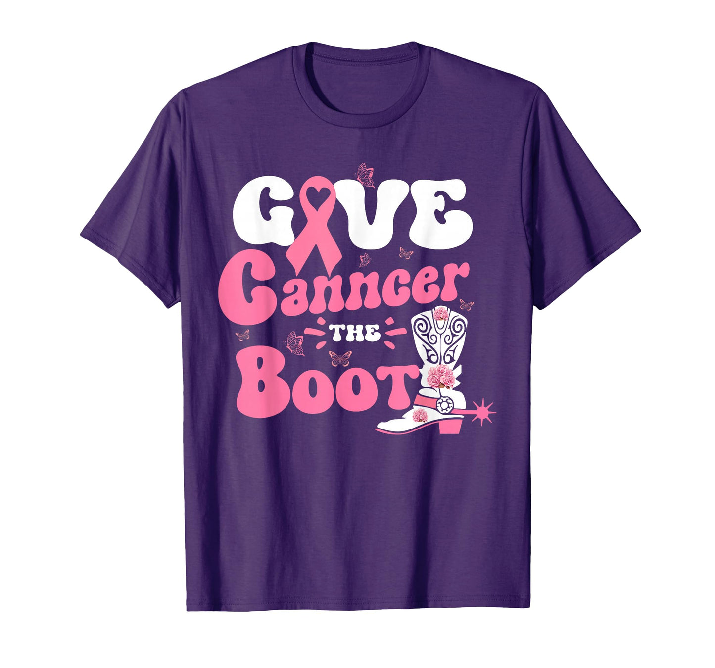 Give Breast Cancer The Boot Pink Ribbon Western Cowboy Boots T-Shirt