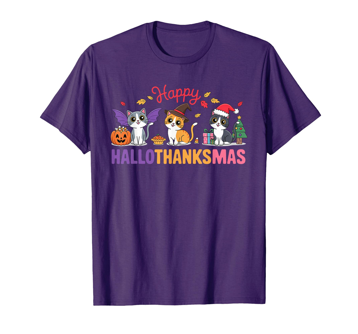 Cat Hallothanksmas Kitten Halloween Thanksgiving Christmas T-Shirt
