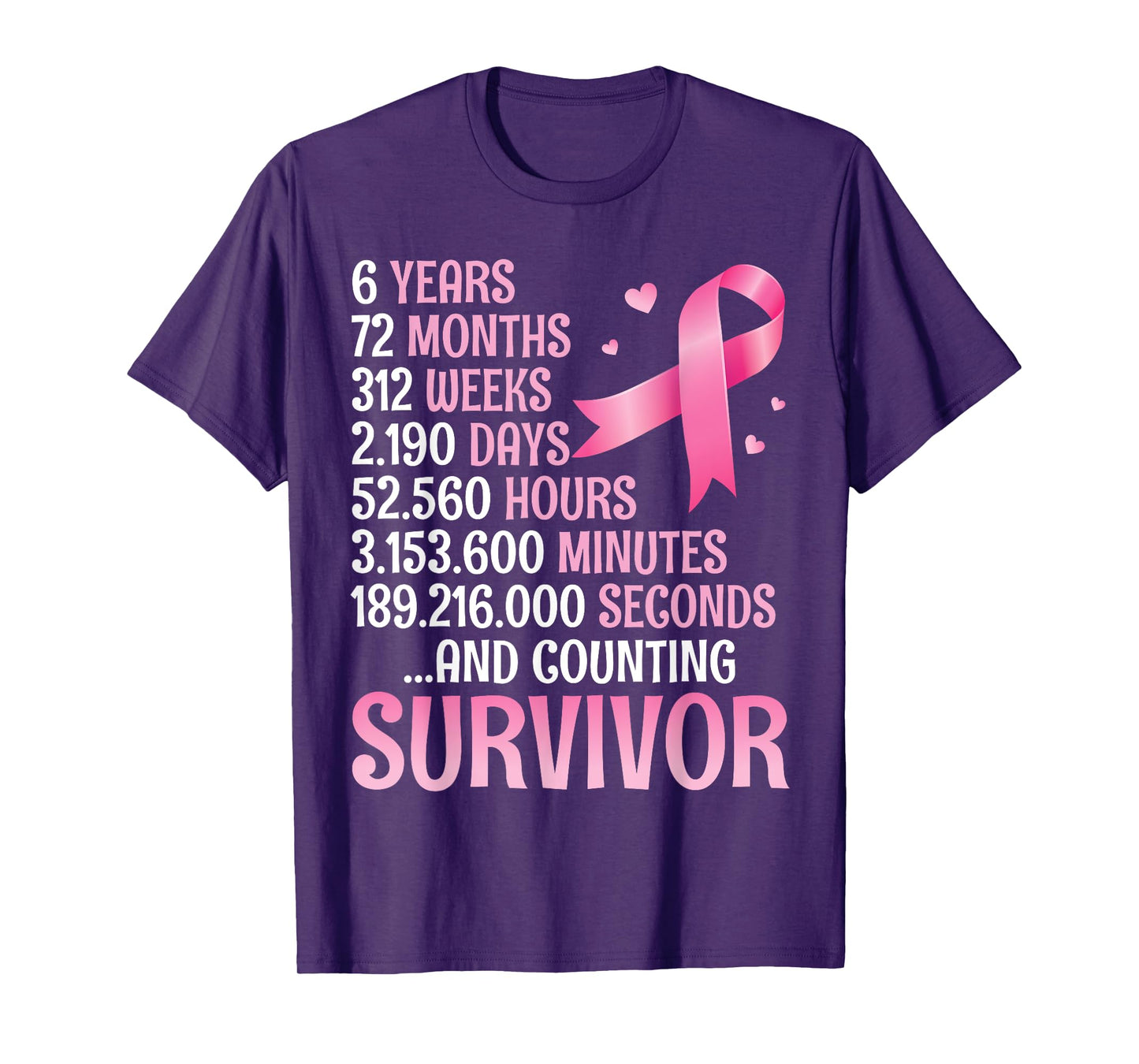 6 Years 72 Months Fighting Breast Cancer Counting Survivor T-Shirt