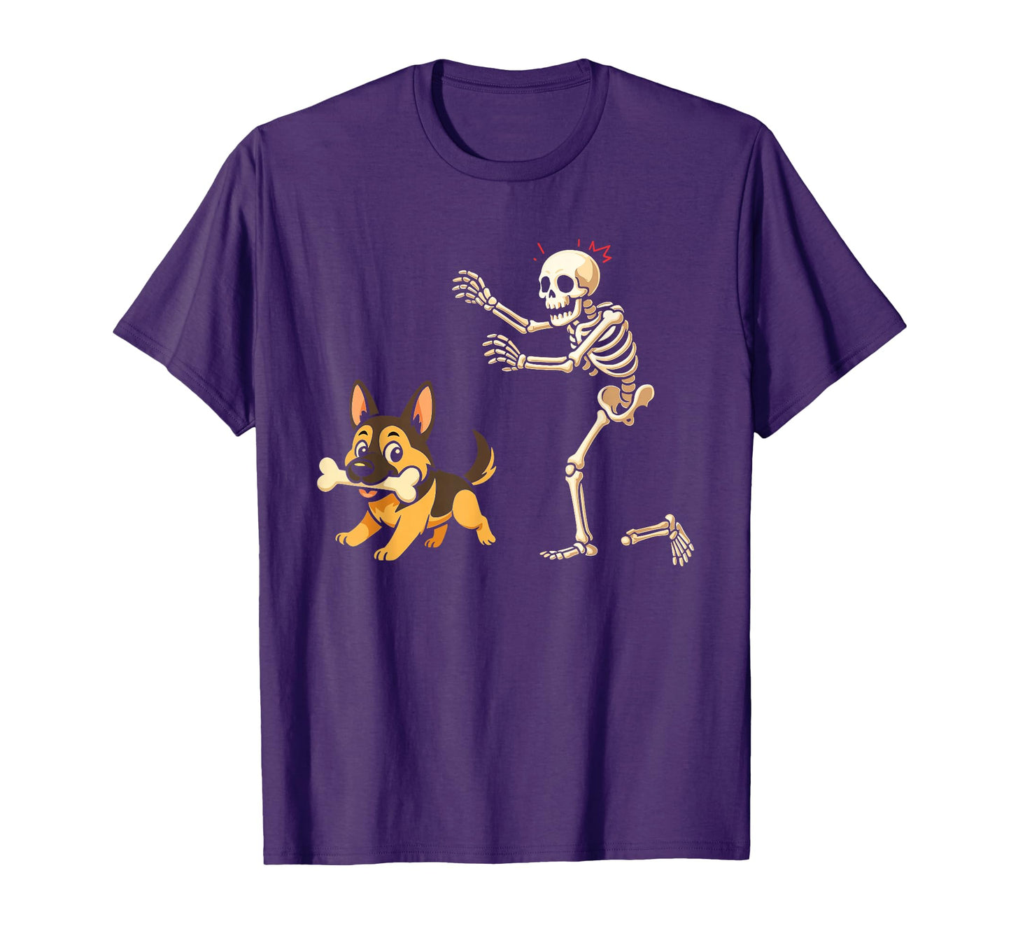 Halloween Dog Funny Skeleton Chasing German Shepherd T-Shirt