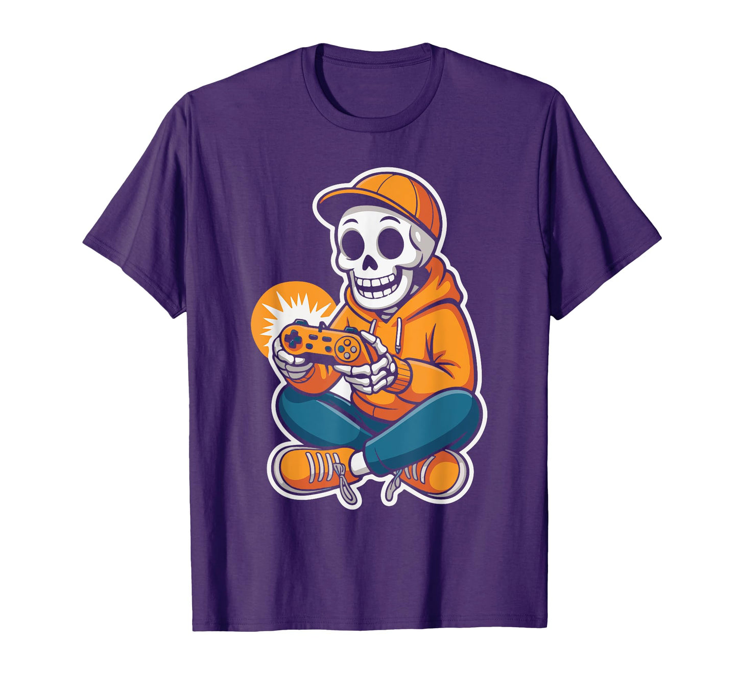 Retro Skeleton Gamer Funny Halloween Boys Kids Gaming Style T-Shirt