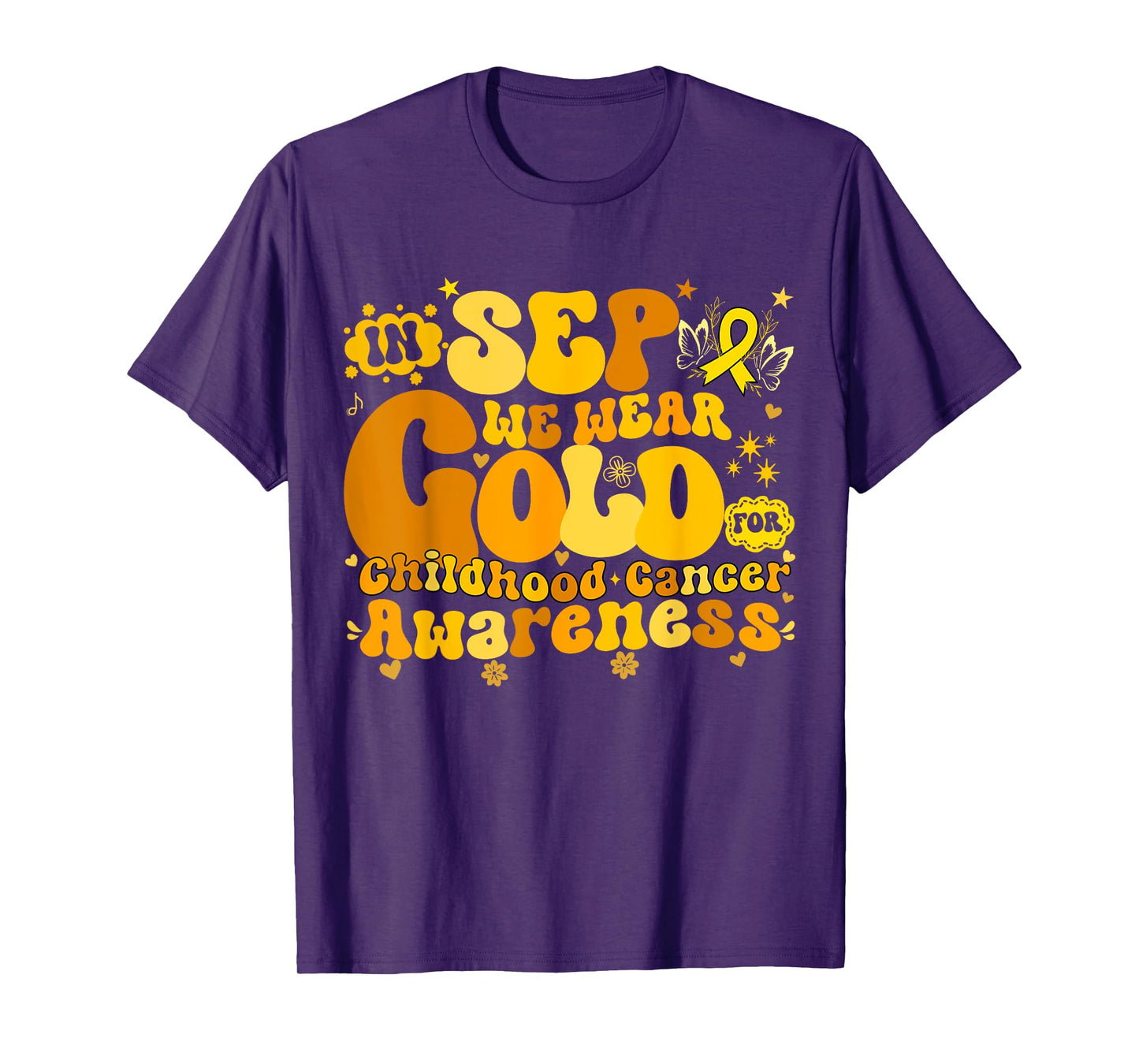 In September We Wear Gold Childhood Cancer Awareness Groovy T-Shirt