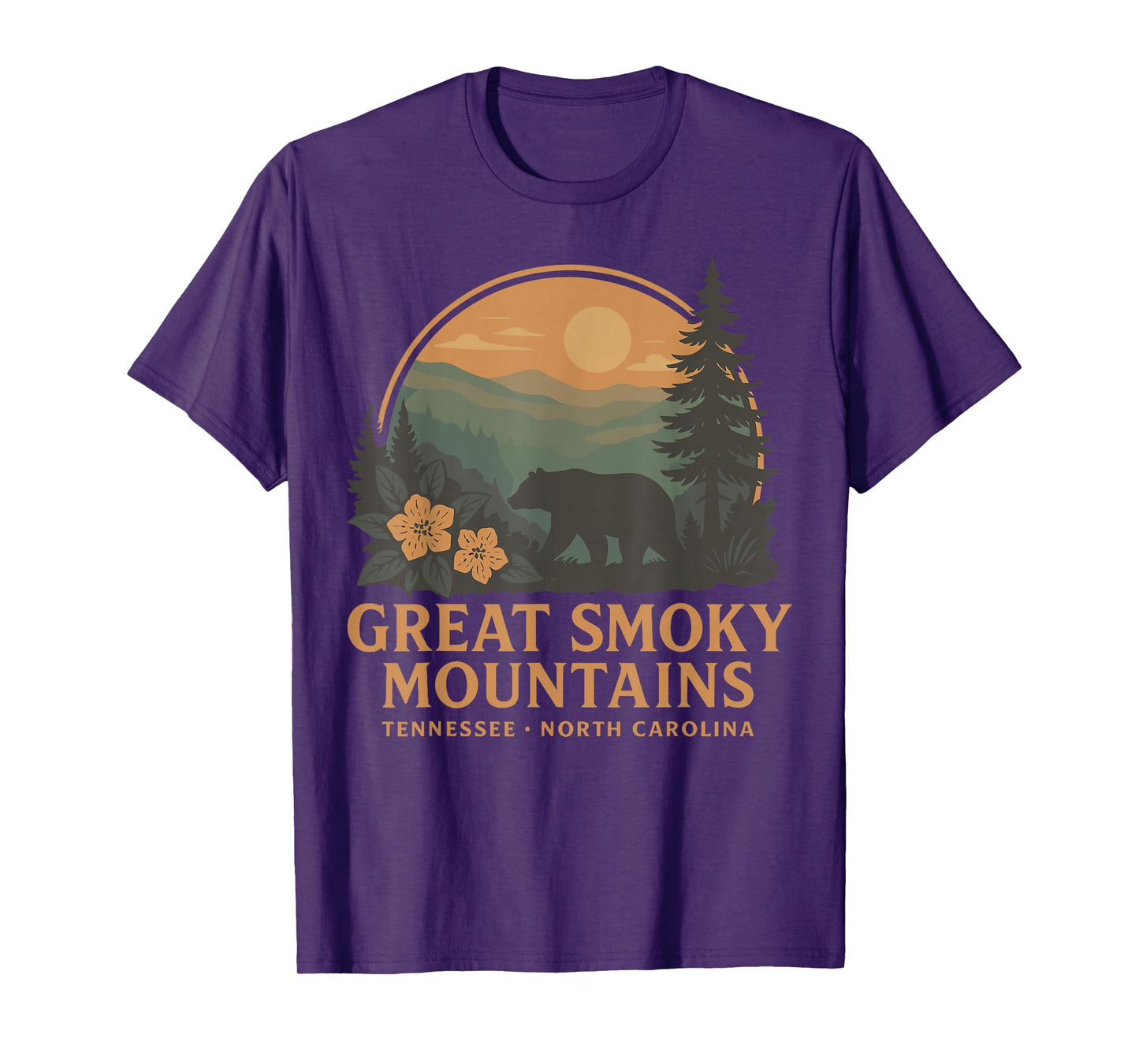 Retro Great Smoky Mountains Vintage Sunset Bear T-Shirt