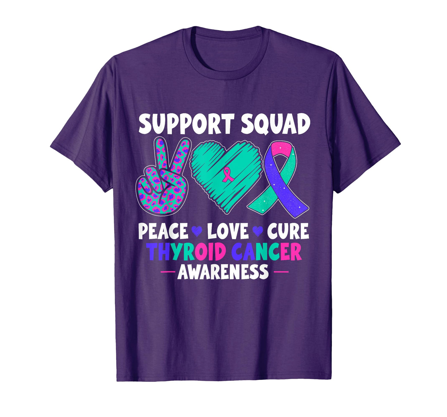 Support Squad Peace Love Cure Thyroid Cancer Awareness T-Shirt