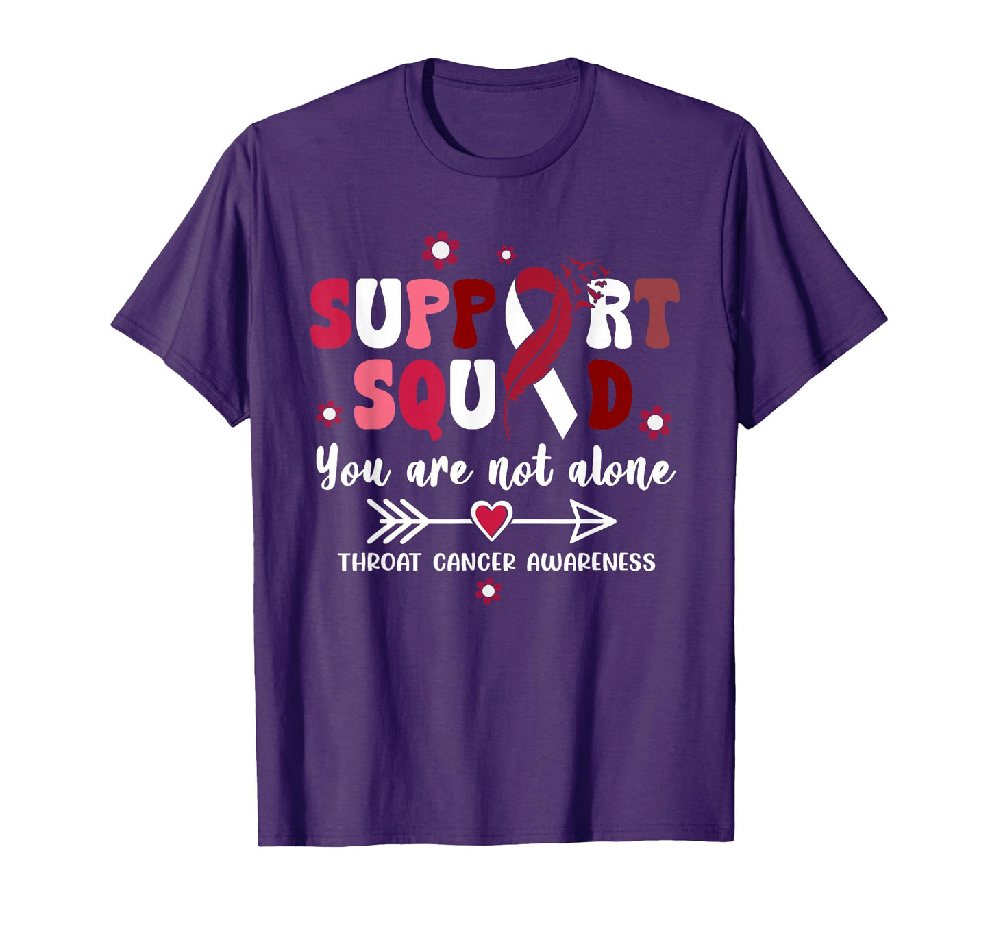 Groovy Support Squad Burgundy Ribbon Throat Cancer Awareness T-Shirt