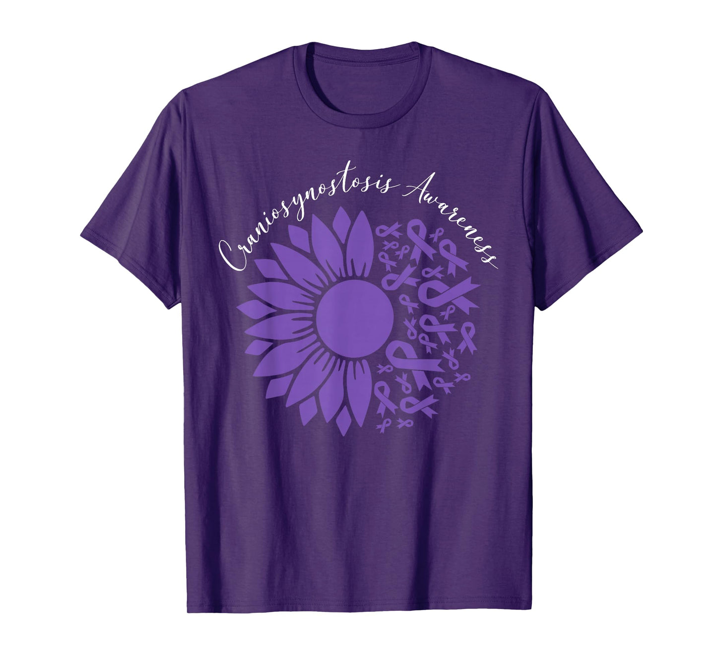 Craniosynostosis Awareness Sunflower Purple Ribbon Support T-Shirt