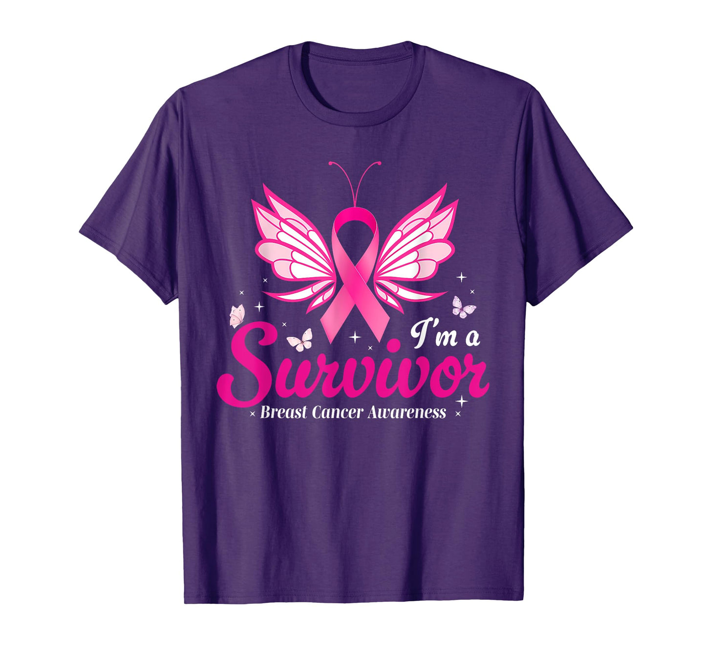 Survivor Breast Cancer Awareness Women Pink Ribbon Butterfly T-Shirt
