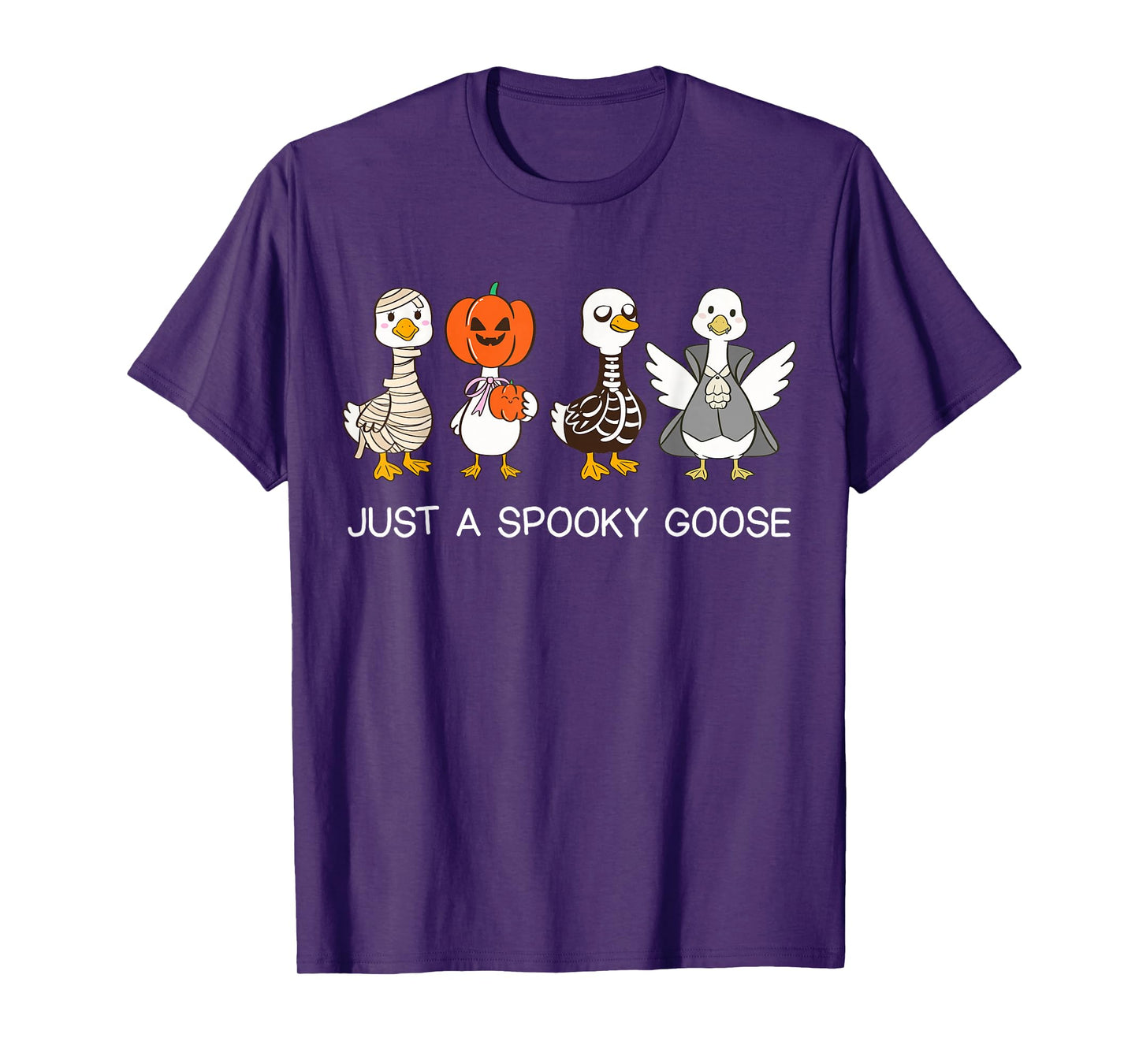 Just A Spooky Goose Funny Halloween Ghost Pumpkin Skeleton T-Shirt