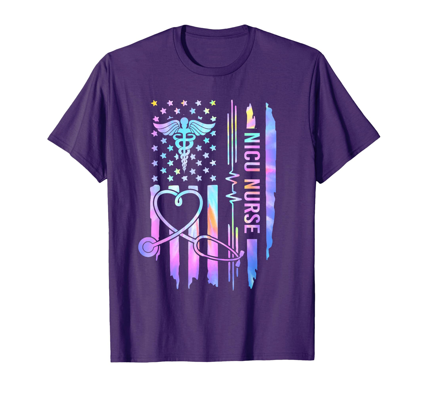 Tie Dye NICU Nurse ICU Neonatal USA Flag Team Tiny Humans T-Shirt