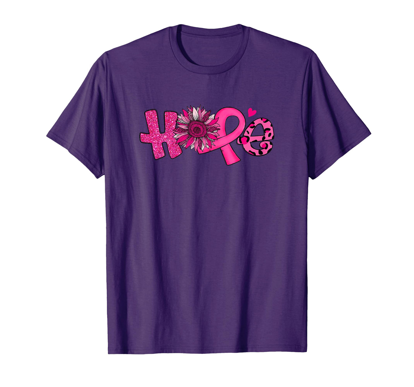 Hope Pink Ribbon Leopard Sunflower Breast Cancer Awareness T-Shirt