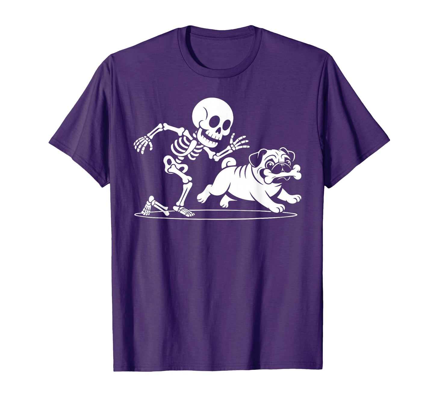 Funny Skeleton Chasing Pug Halloween Pet Owner Pug Lover Men T-Shirt