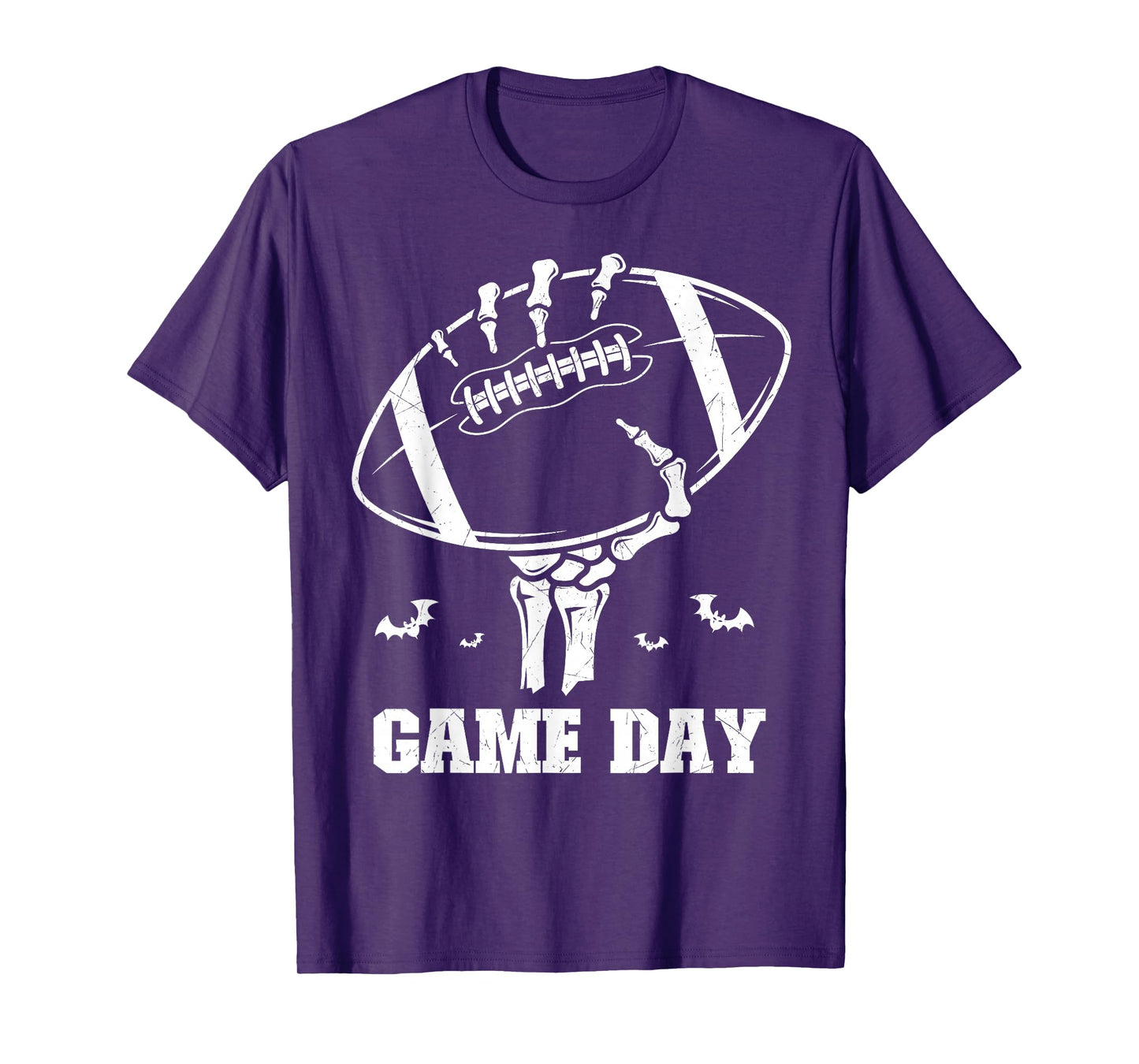 Game Day Skeleton Hand Holding Football Halloween Bats Sport T-Shirt