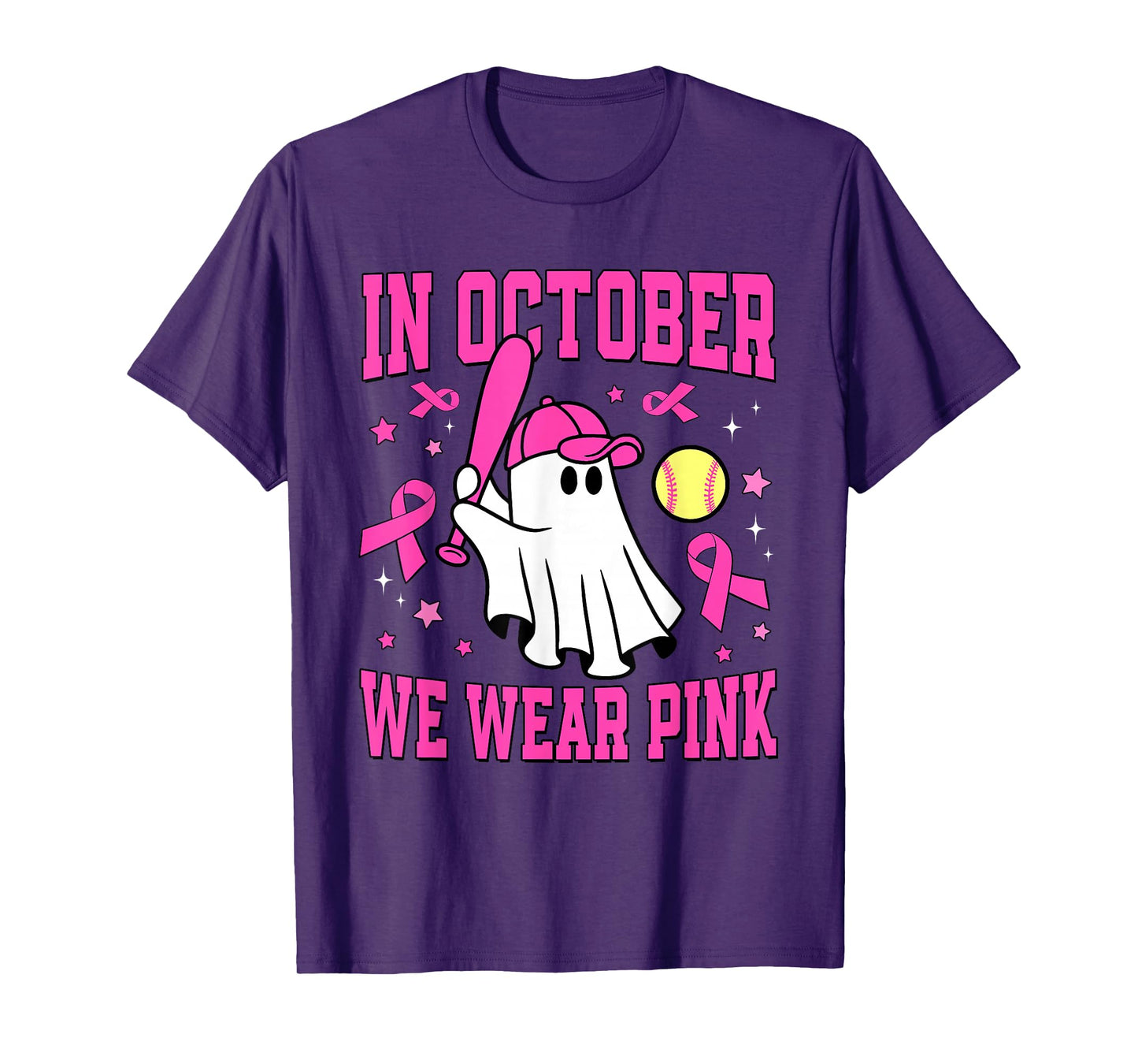 In October We Wear Pink Ghost Softball Breast Cancer T-Shirt
