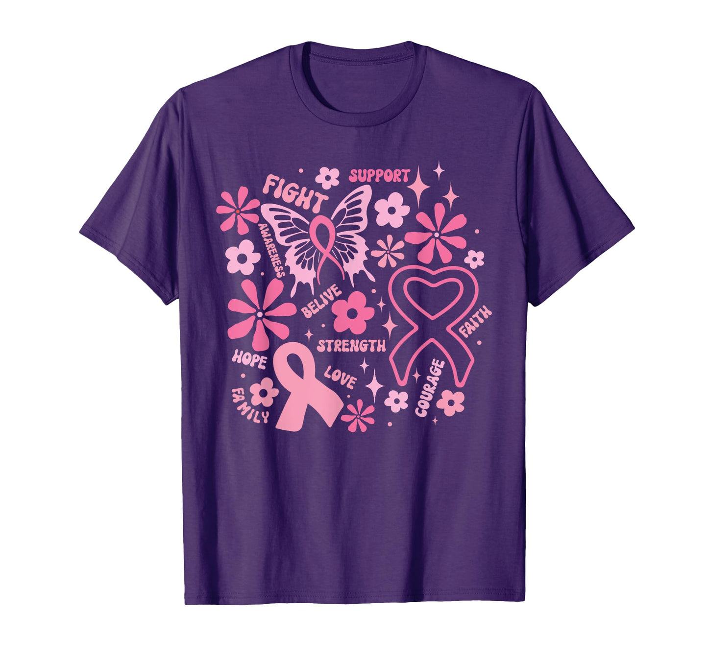 Cute Breast Cancer Pink Ribbon Fight October Awareness Month T-Shirt