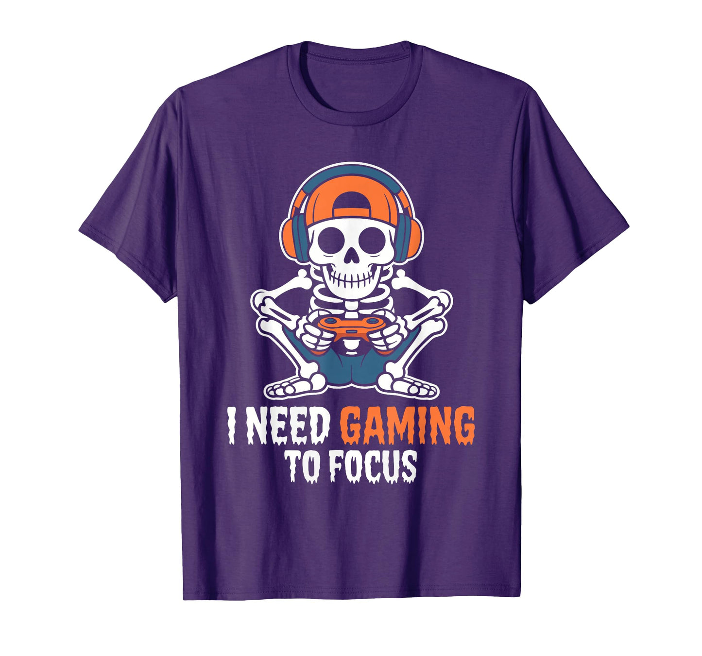 I Need Gaming to Focus Halloween Skeleton Gamer for Men Boy T-Shirt