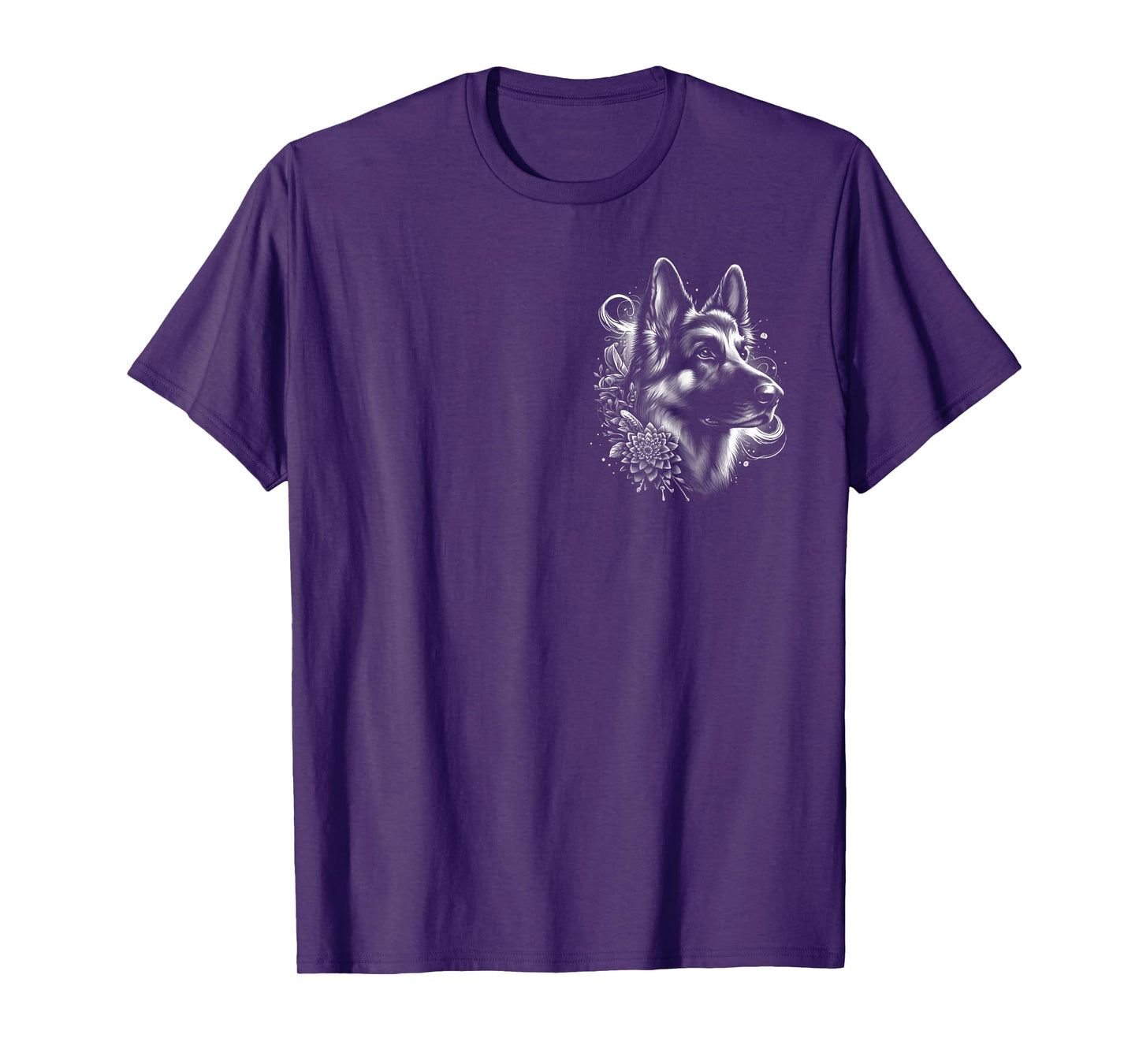Cool German Shepherd - Artistic Portrait on Chest T-Shirt