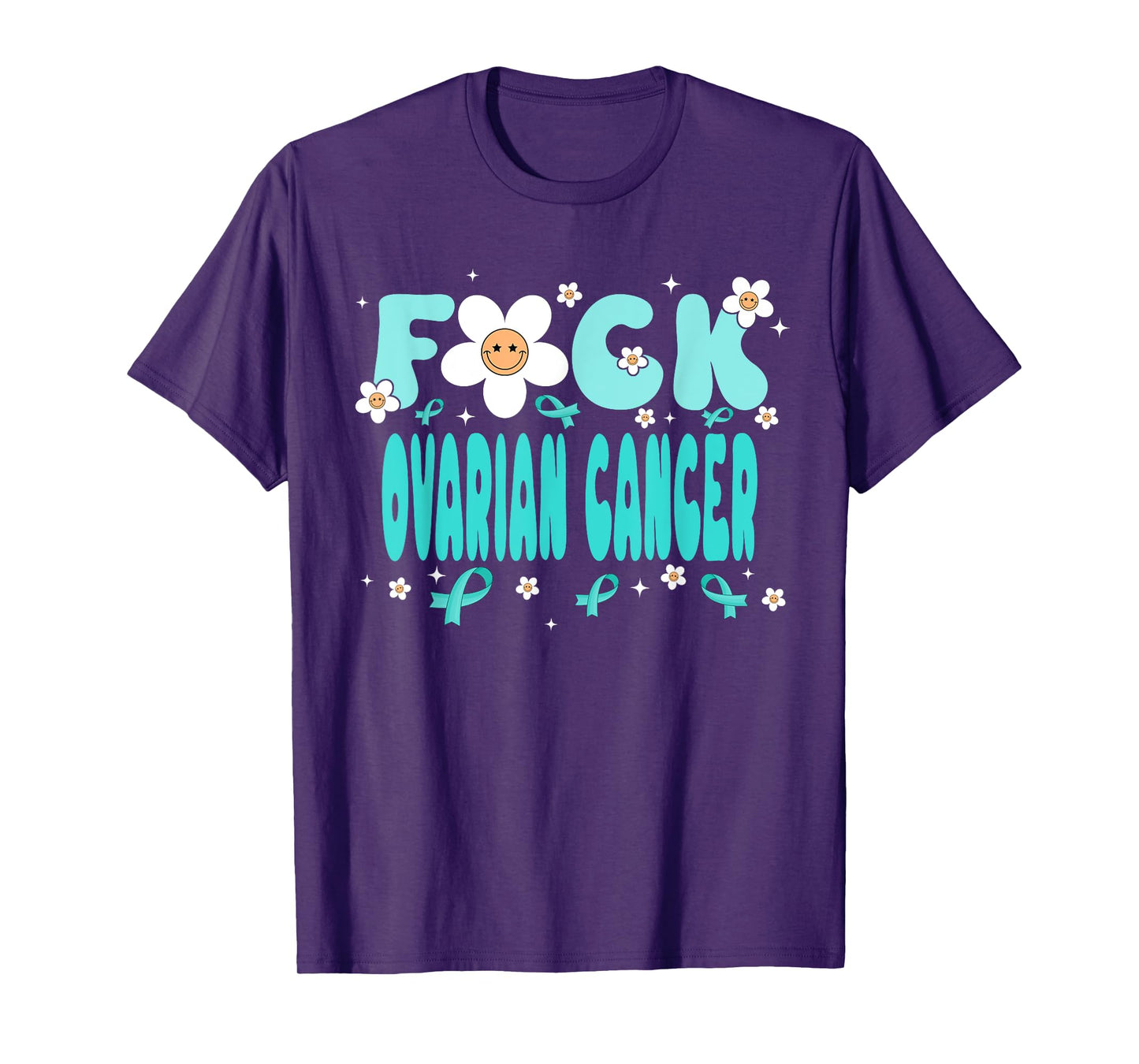 Funny Fuck Ovarian Cancer Groovy Ovarian Cancer Awareness T-Shirt